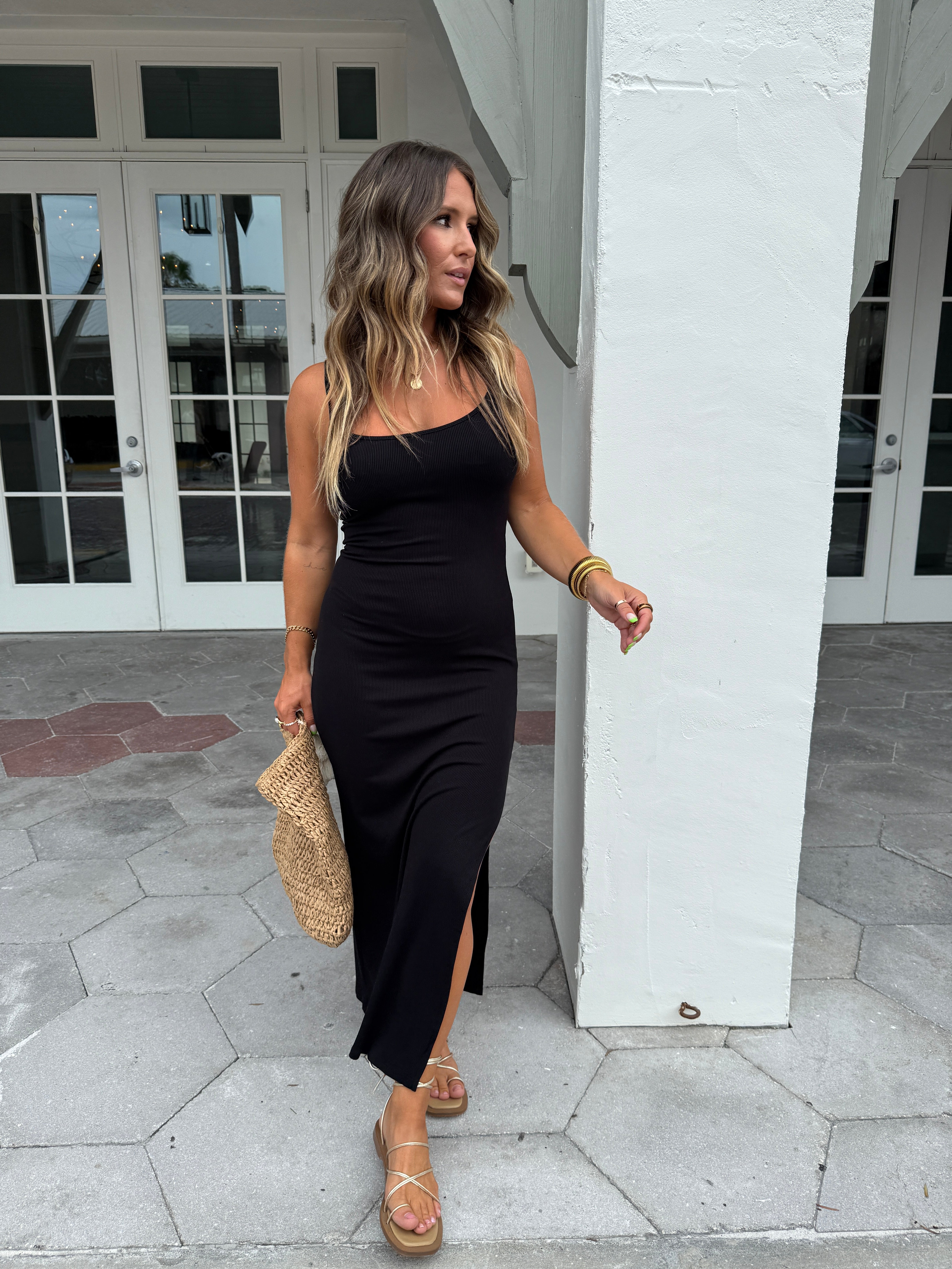 Weekend Plans Fitted Maxi Dress Black