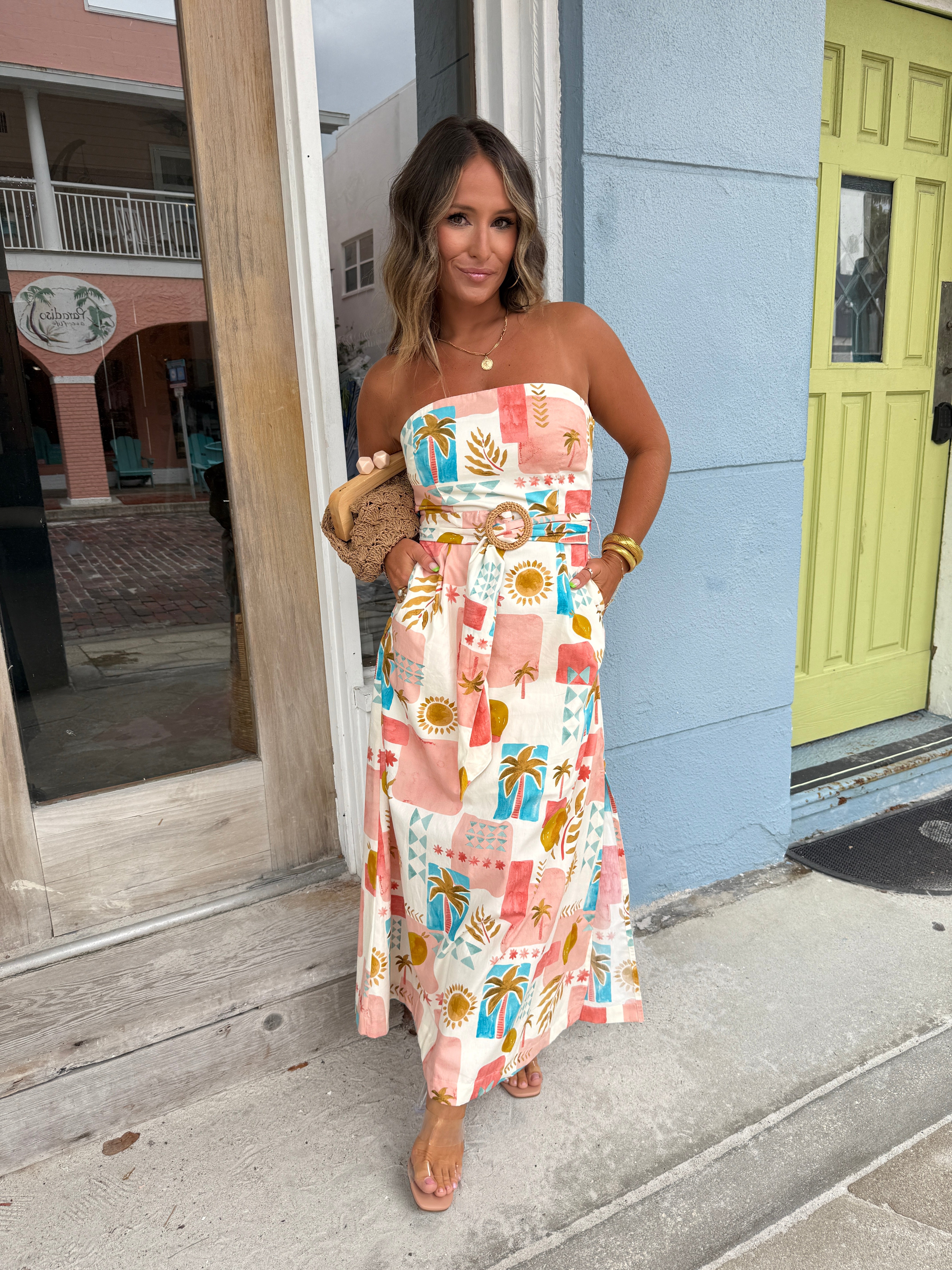 Amalfi Coast Strapless Maxi Dress Multi