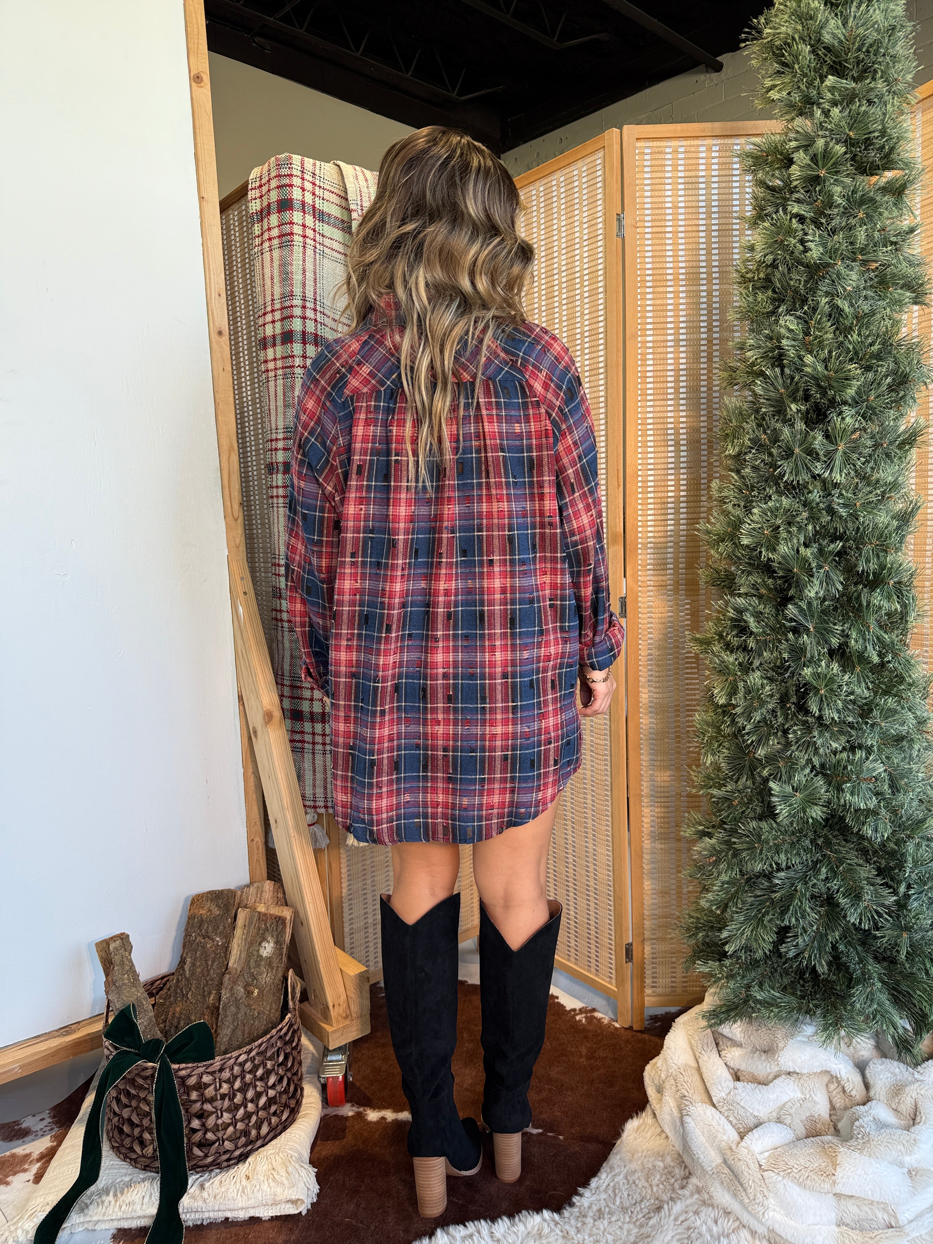 Harvest Haute Distressed Button Up Red