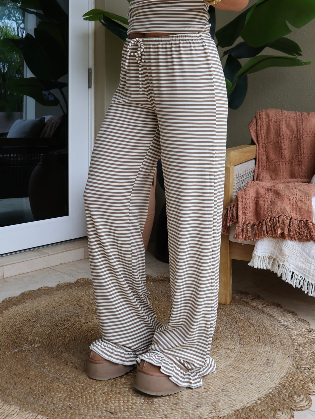 Hometown Honey Striped Set Brown/Cream