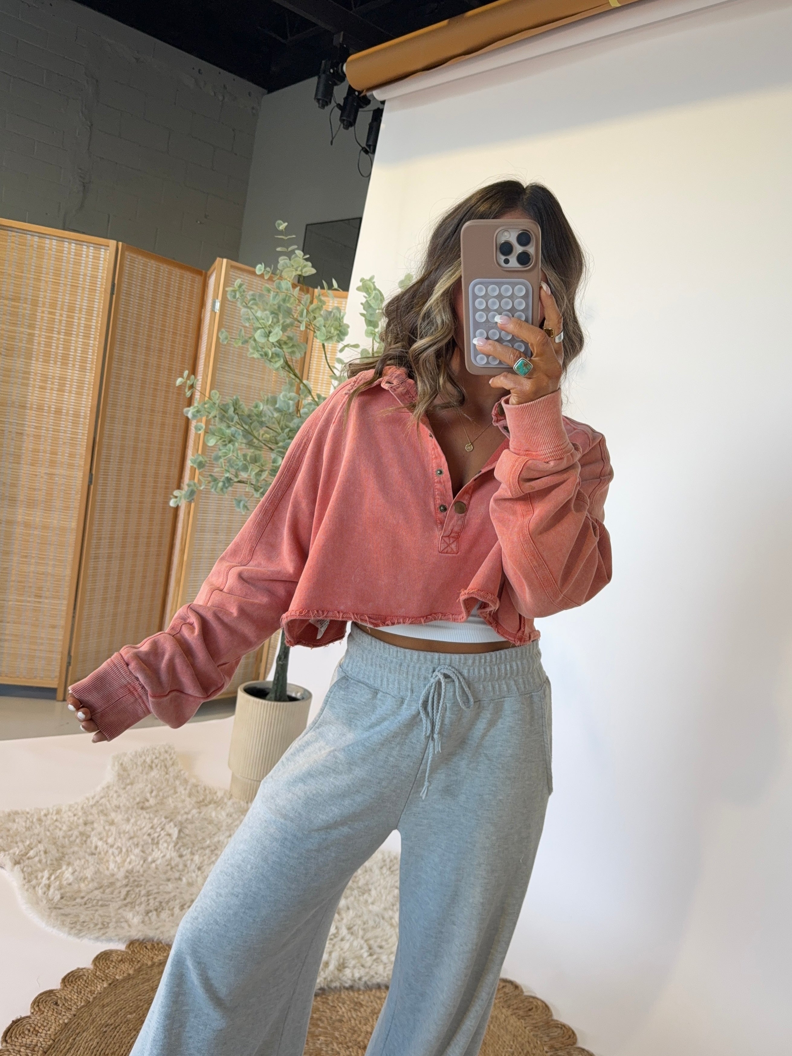 FP Dupe Cropped Sweatshirt Coral