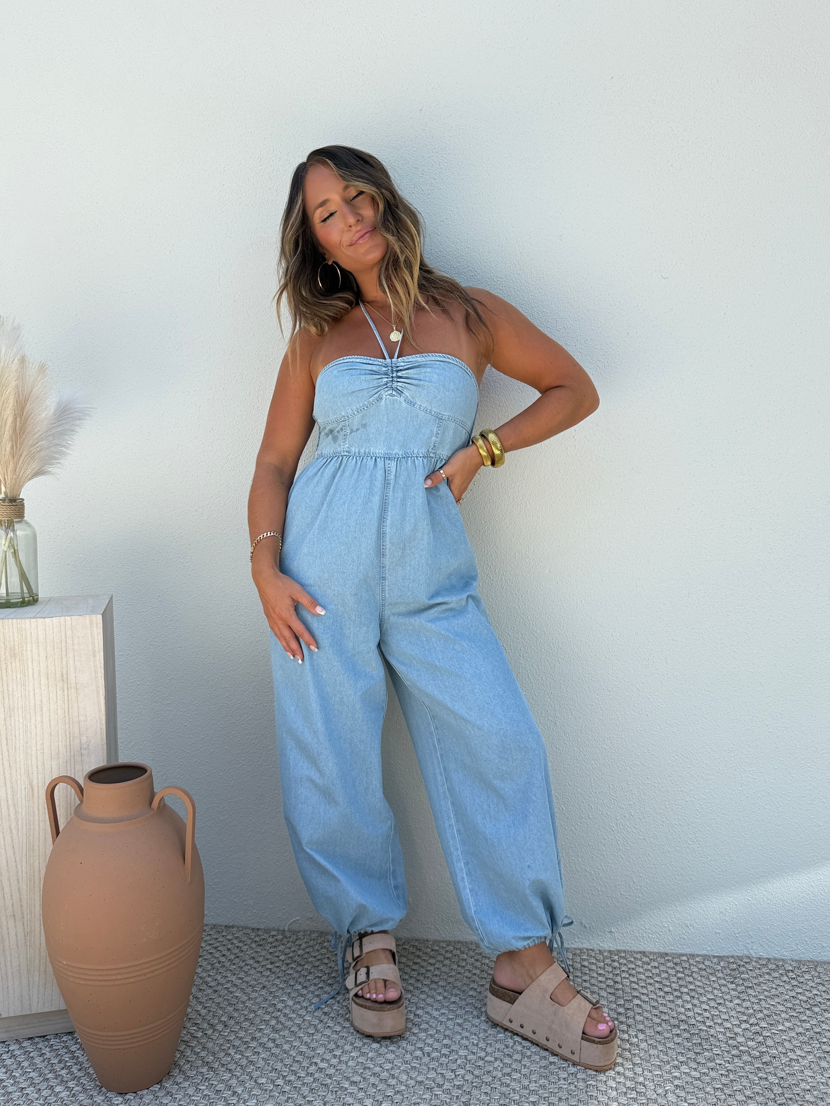 Jean Genie Halter Tencel Jumpsuit