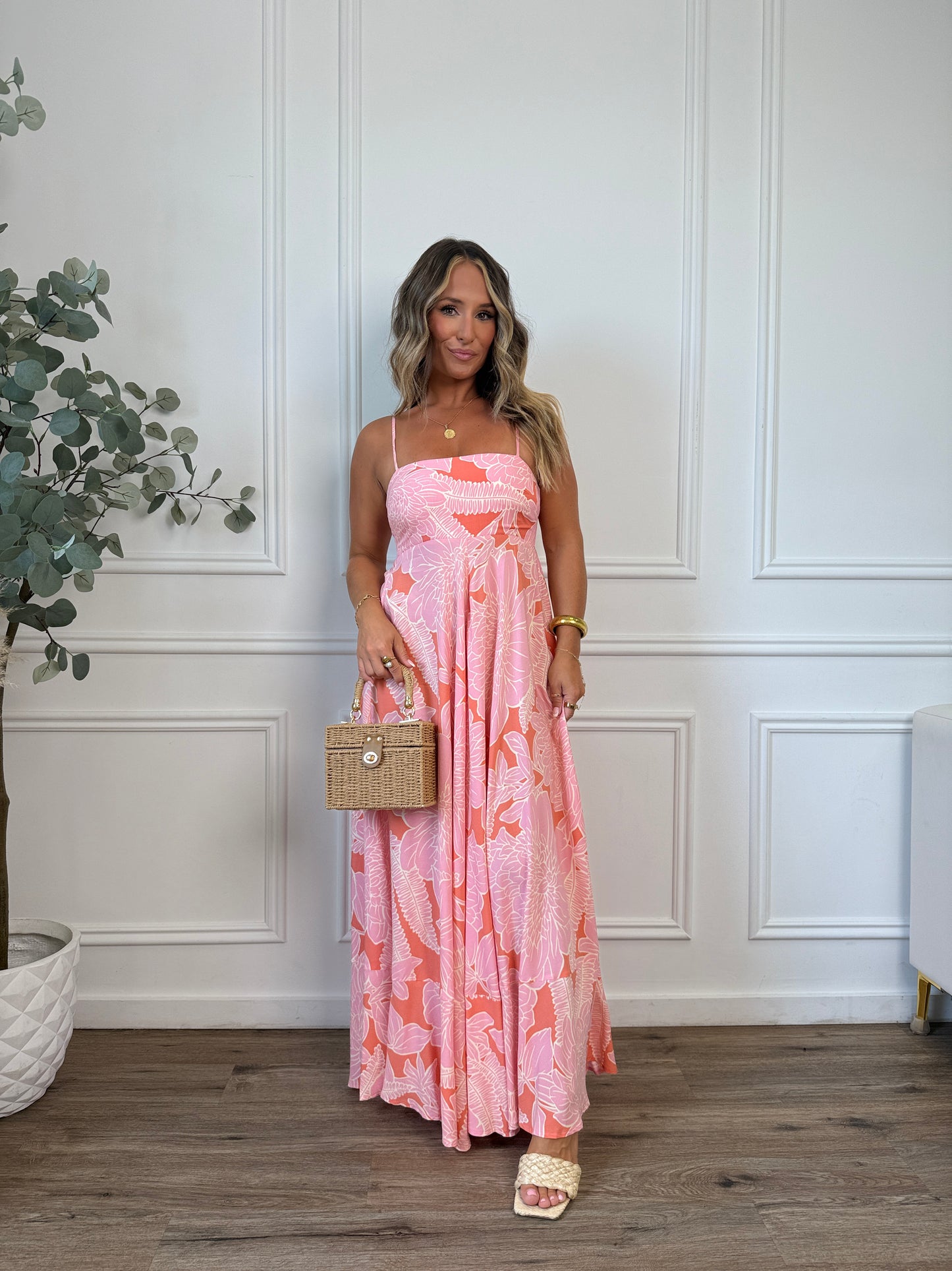 Warm Winds Floral Maxi Dress Orange Pink