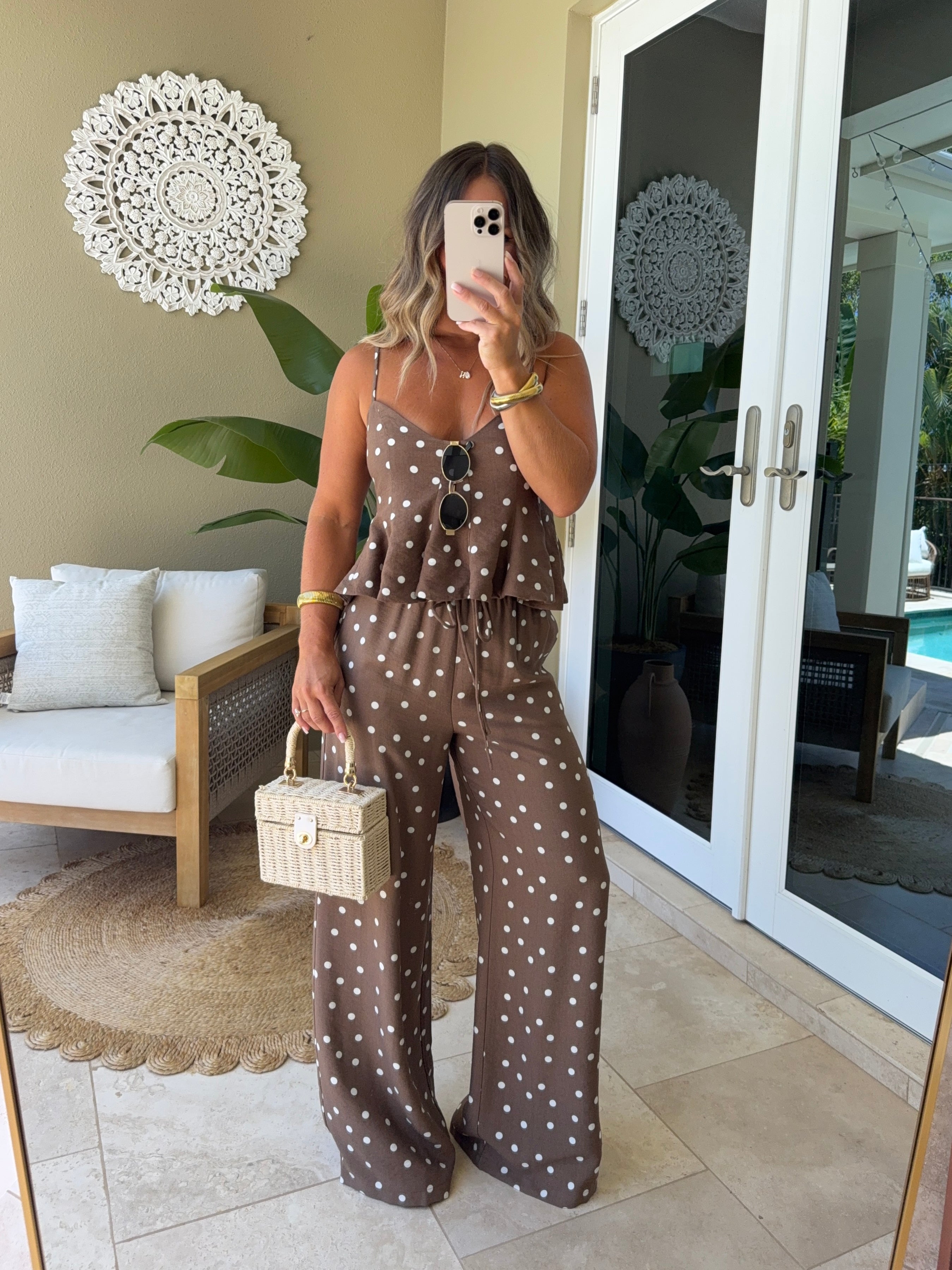 Magnolia Polka Dot Pants Set Mocha Cream