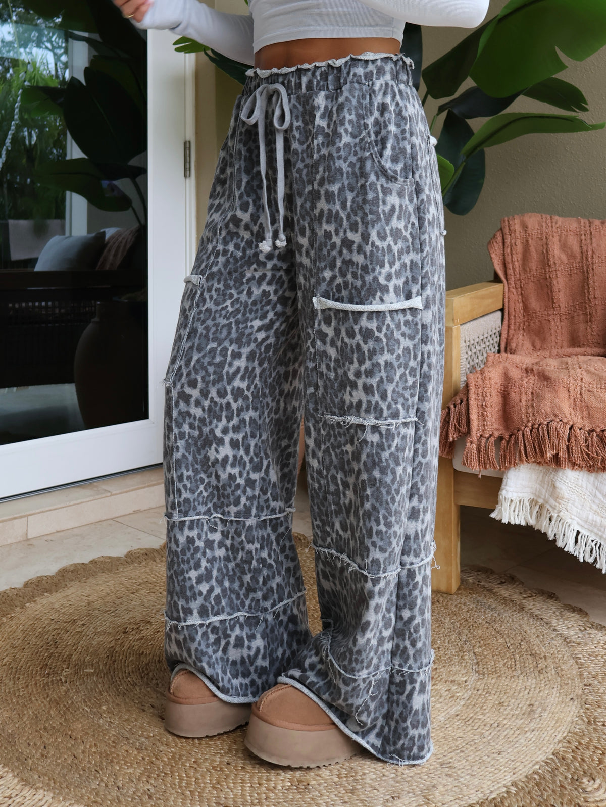 Leopard Trail Lounge Pants Charcoal Multi