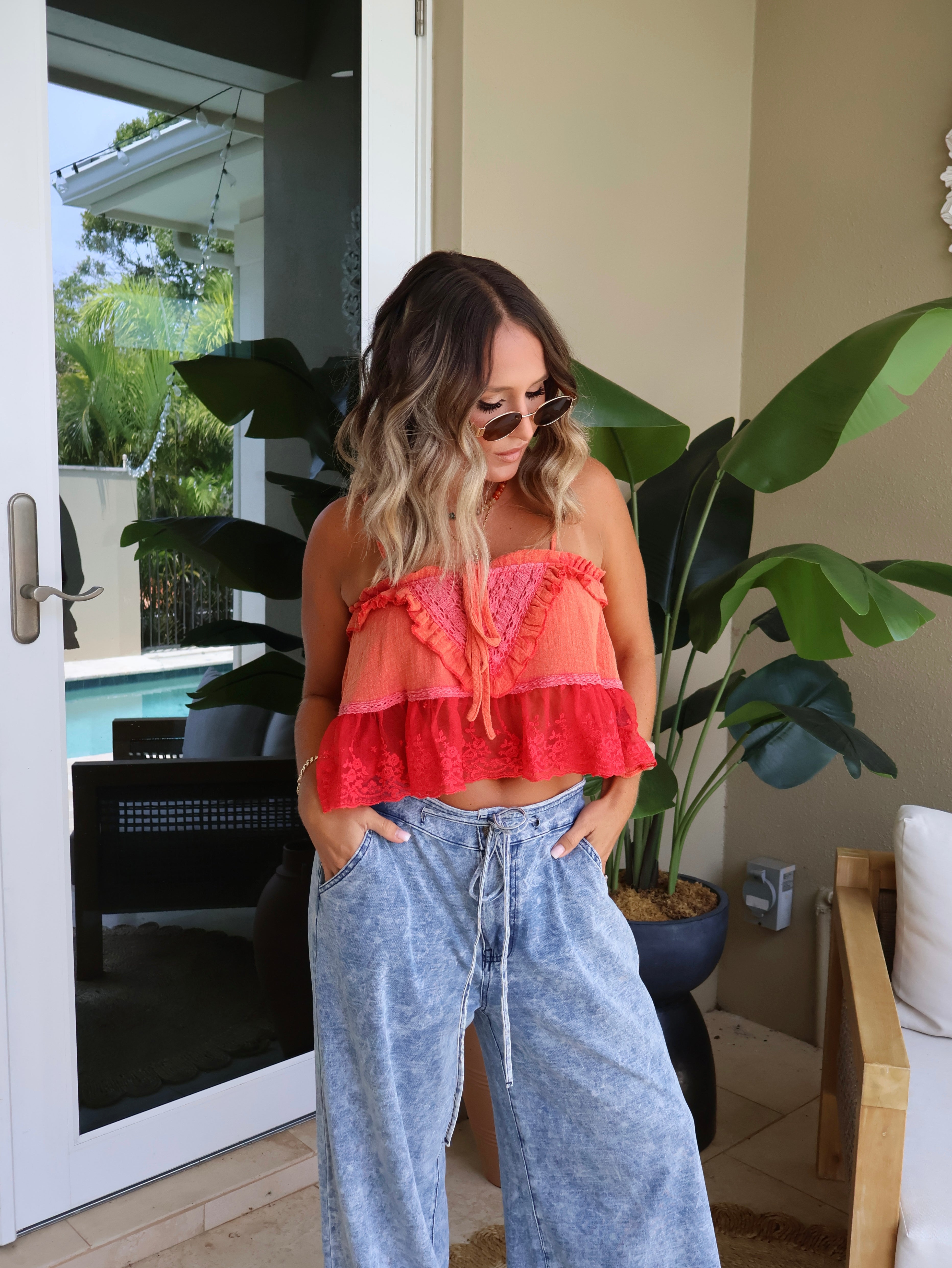 Meadow Breeze Lace Tank Tomato