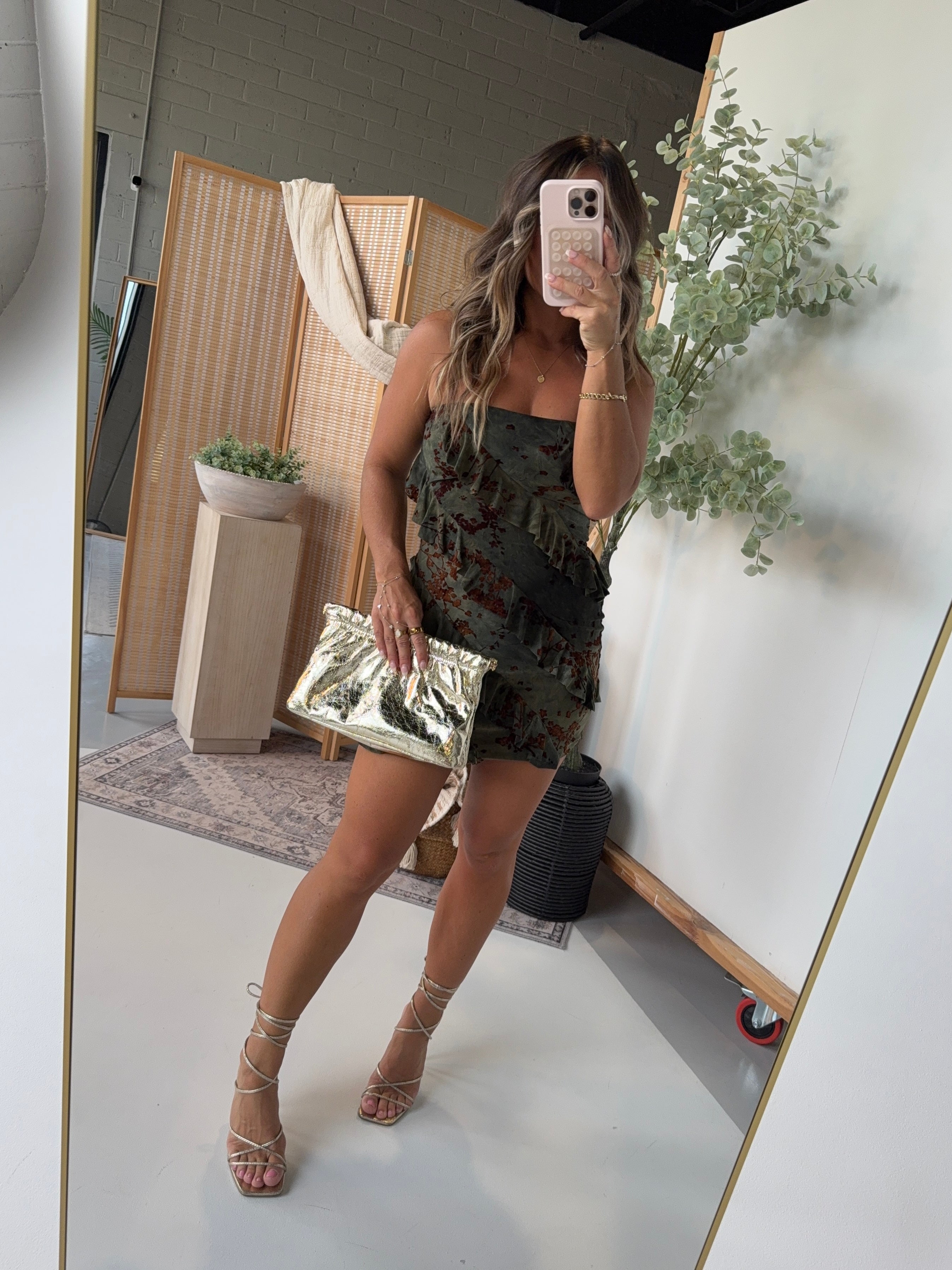 RSVP Only Ruffle Mini Dress Dark Olive