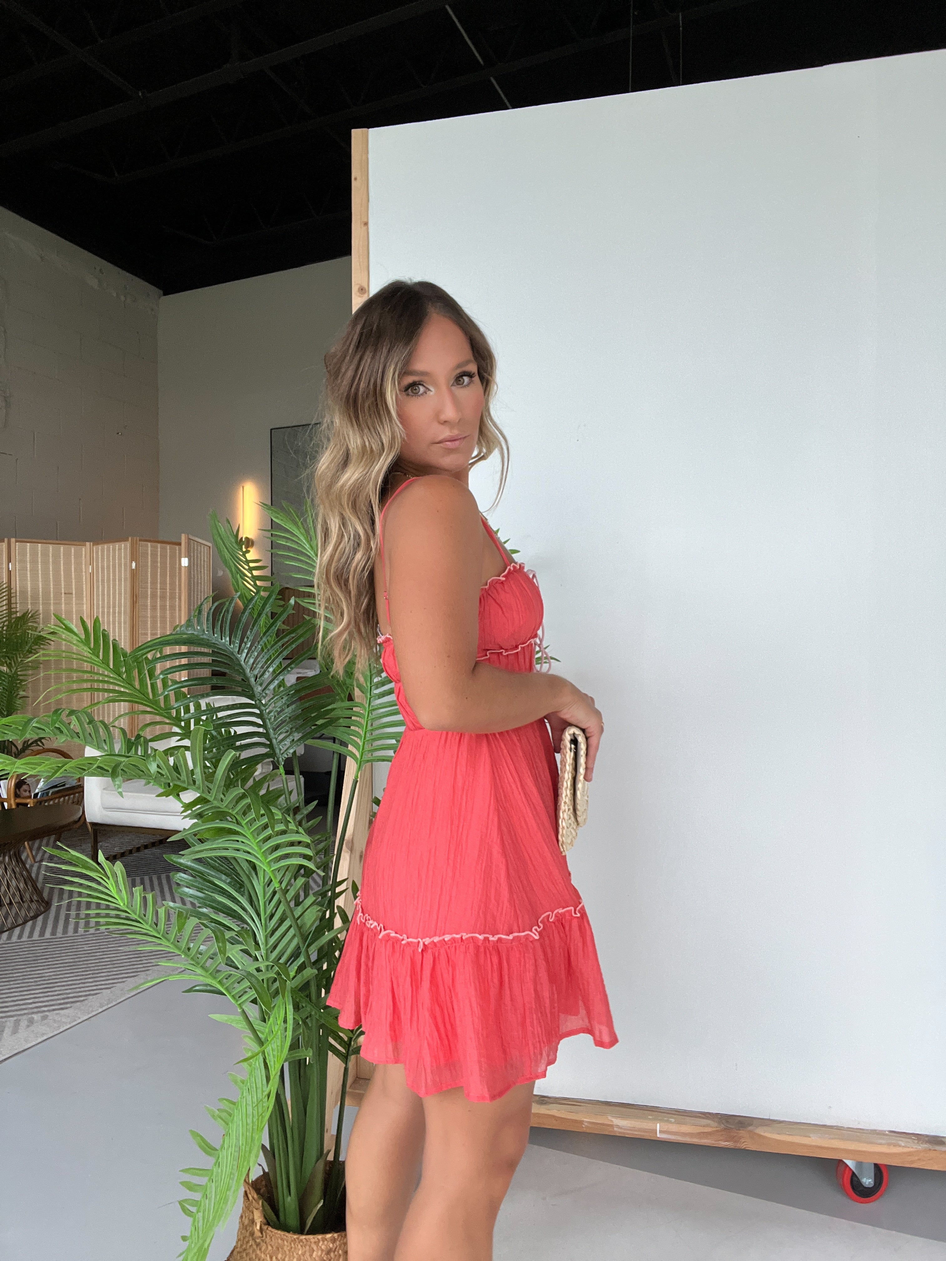 Orange County Ruffle Mini Dress Red