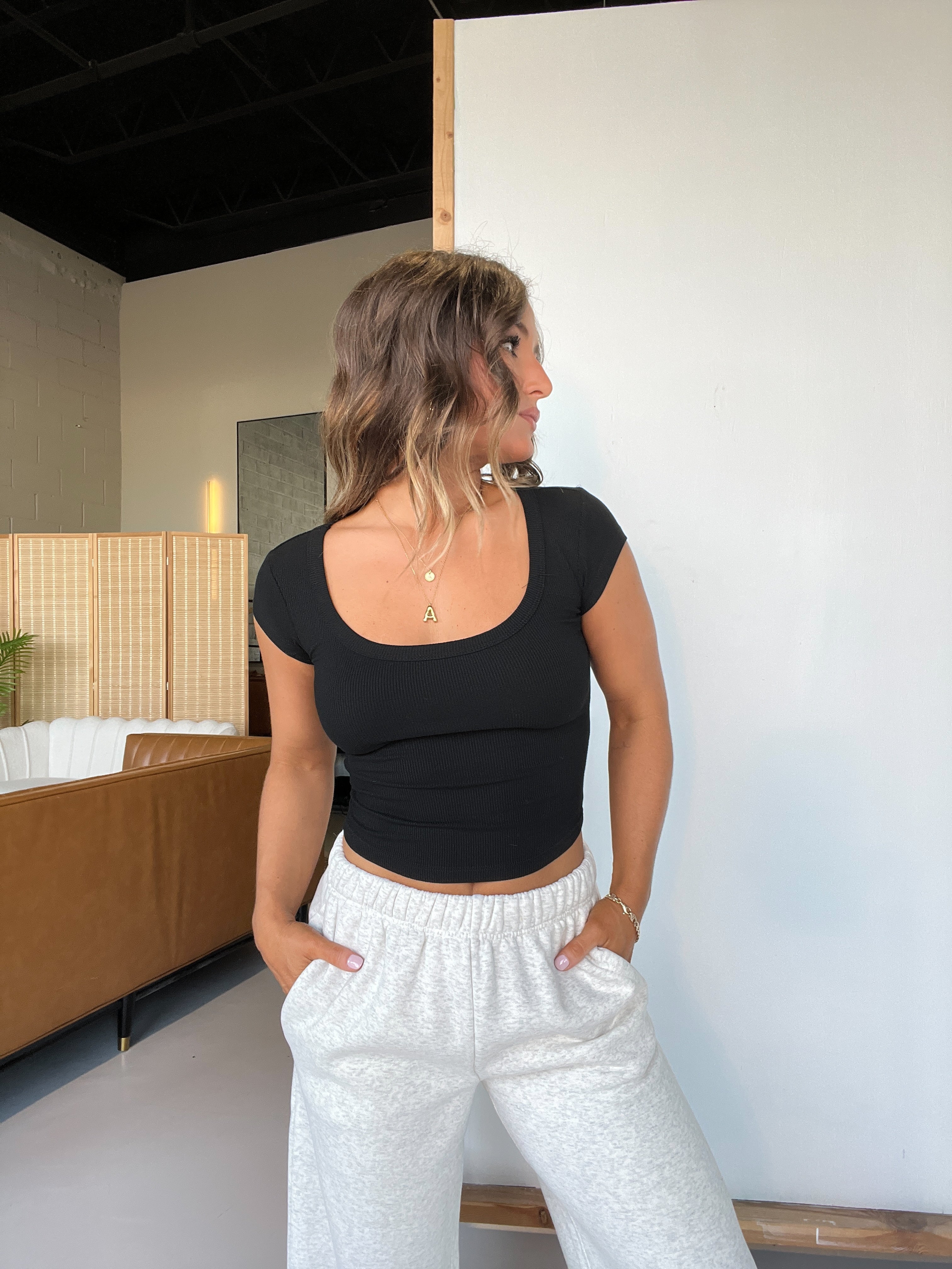 Leah Micro Ribbed Baby Tee Black