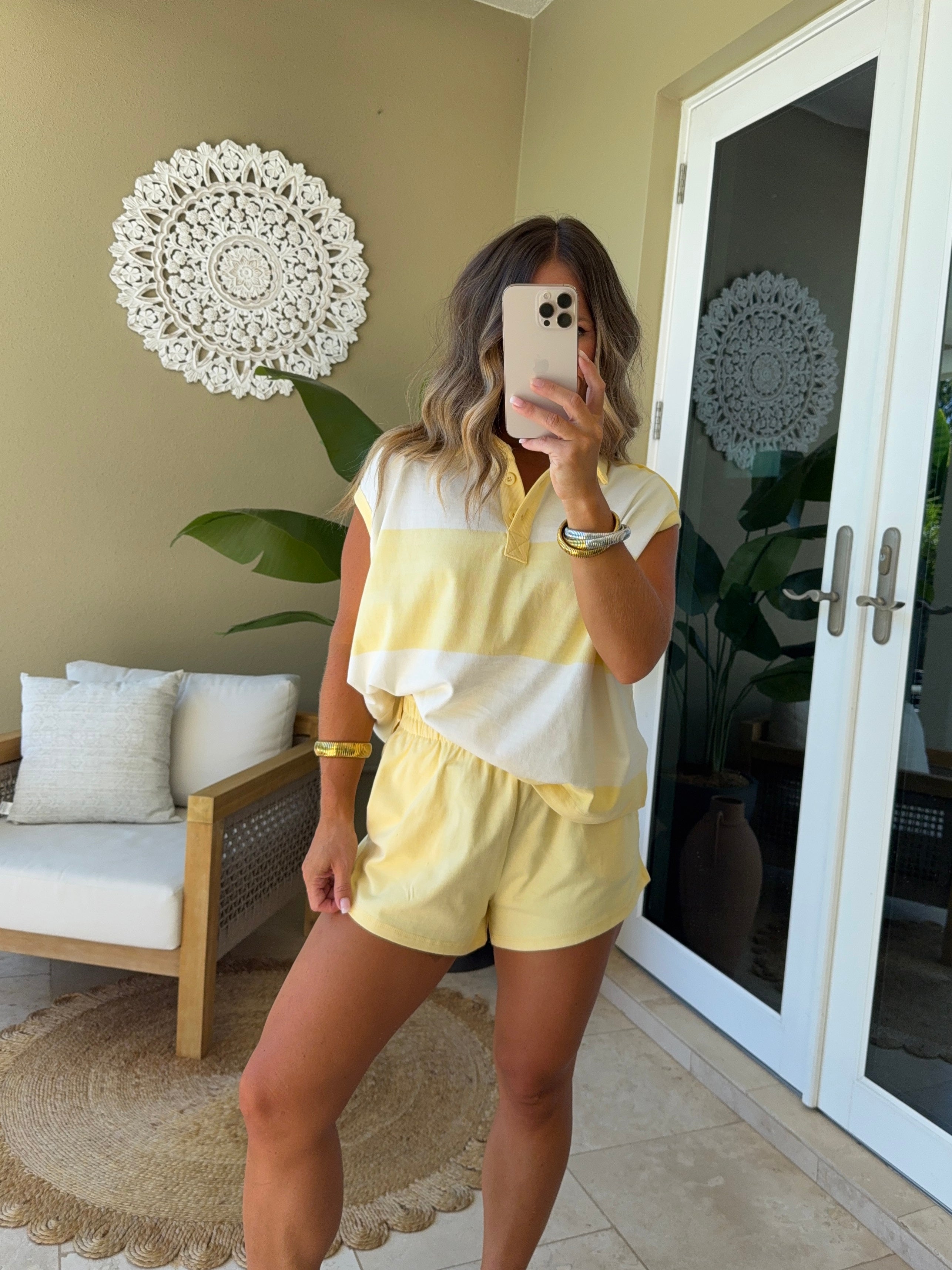 Grove Striped Shorts Set Lemon/Cream