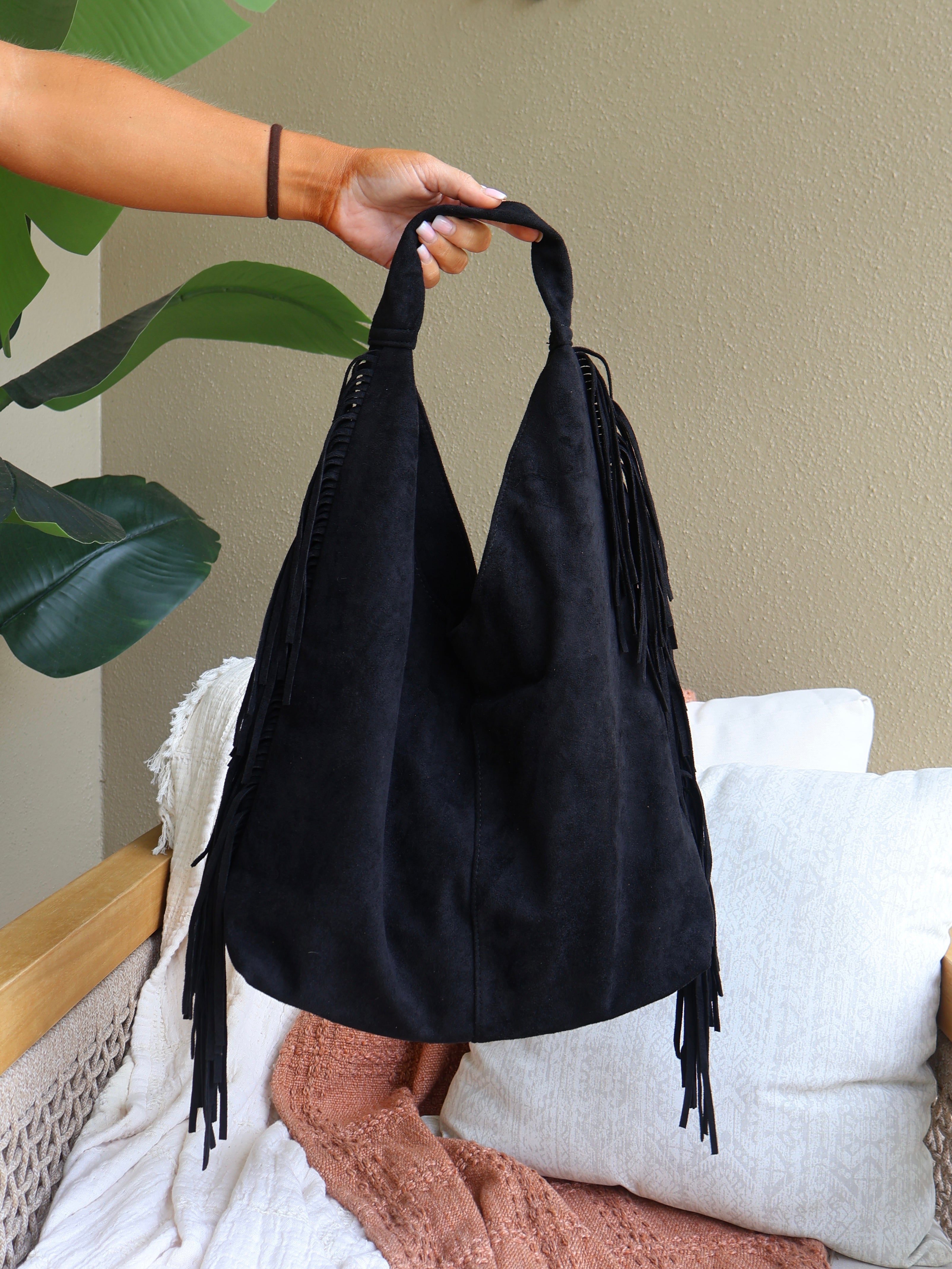 Western Skies Slouchy Fringe Bag Black