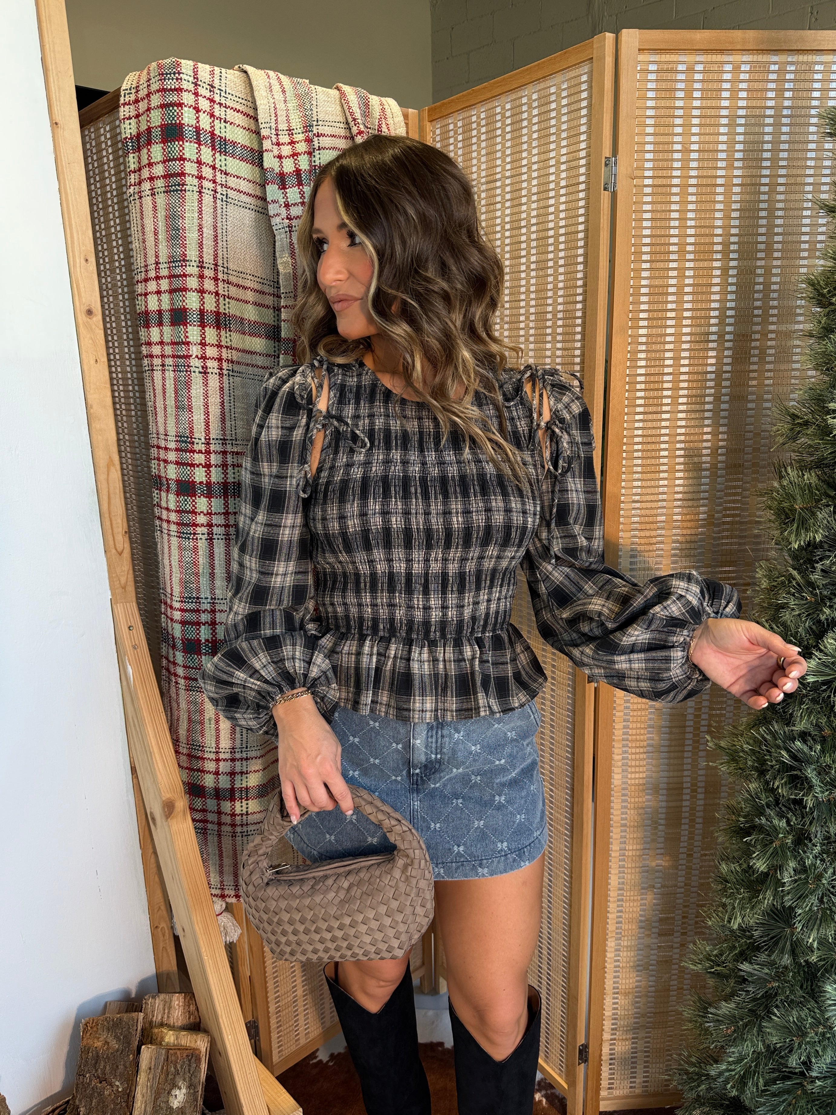 November Falls Smocked Top Black