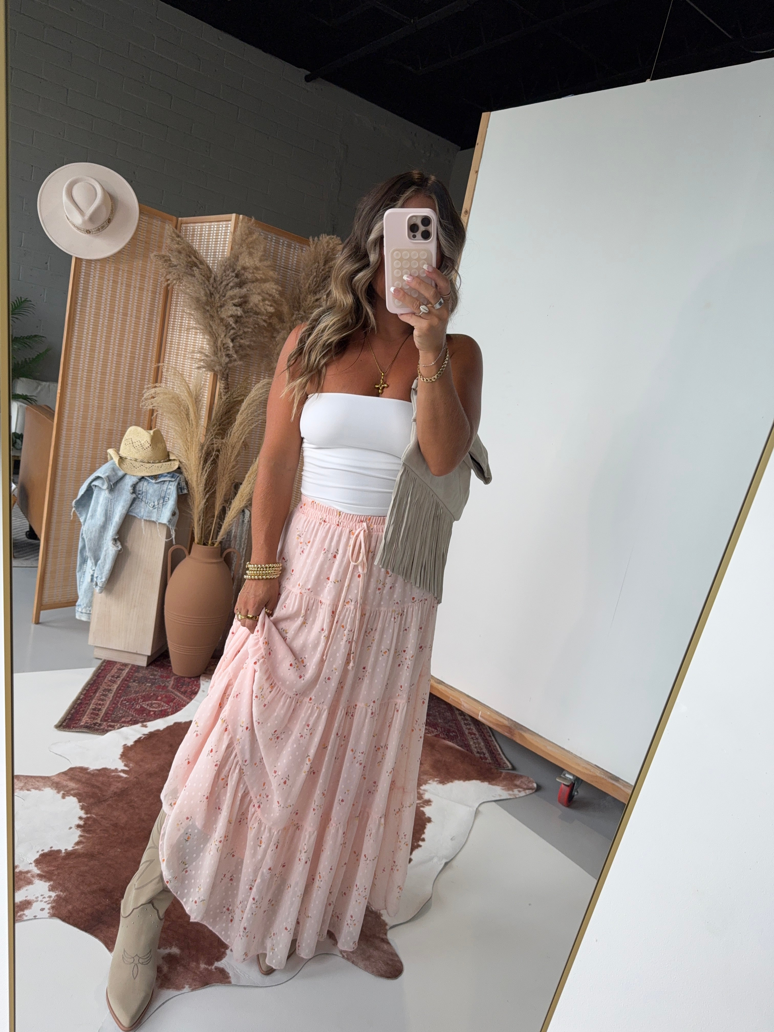 Prairie Moon Tiered Maxi Skirt Blush