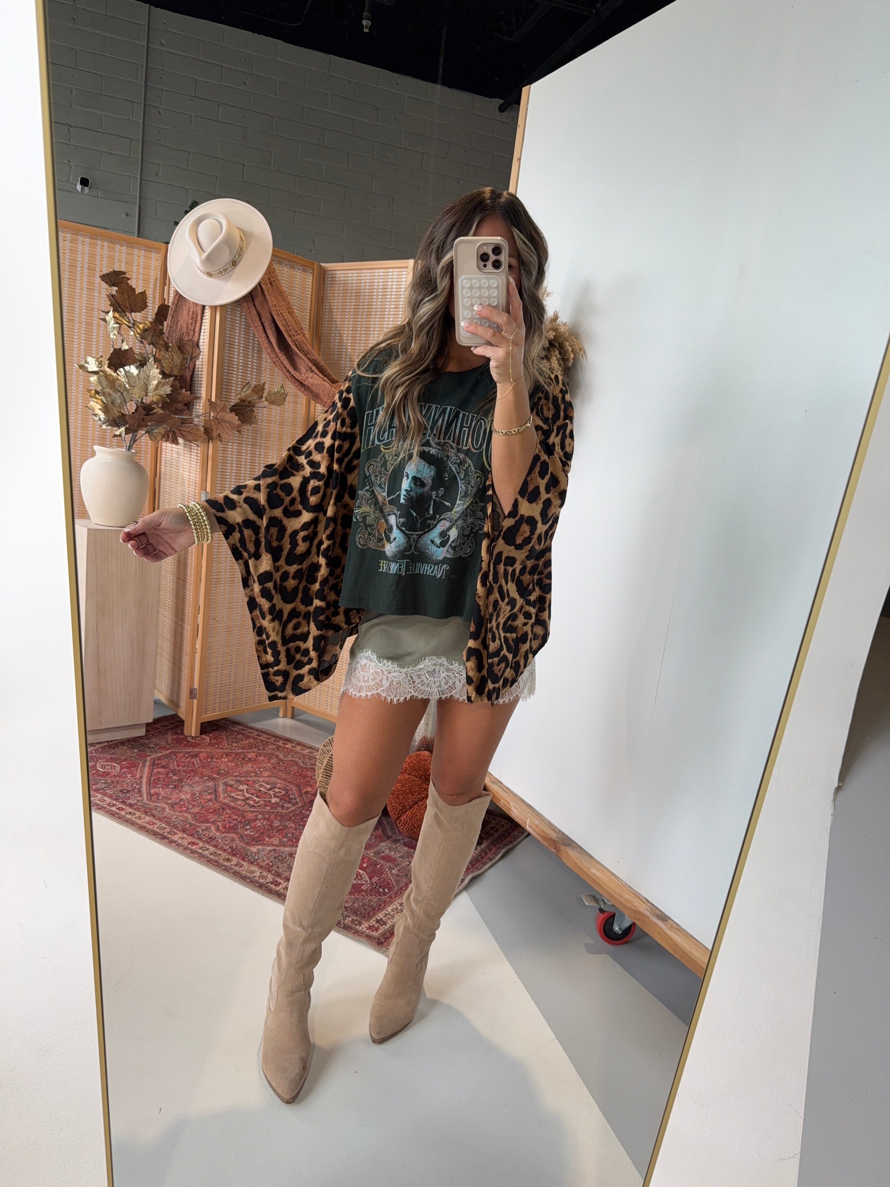 Johnny Cash Mix & Match Tee Green Cheetah