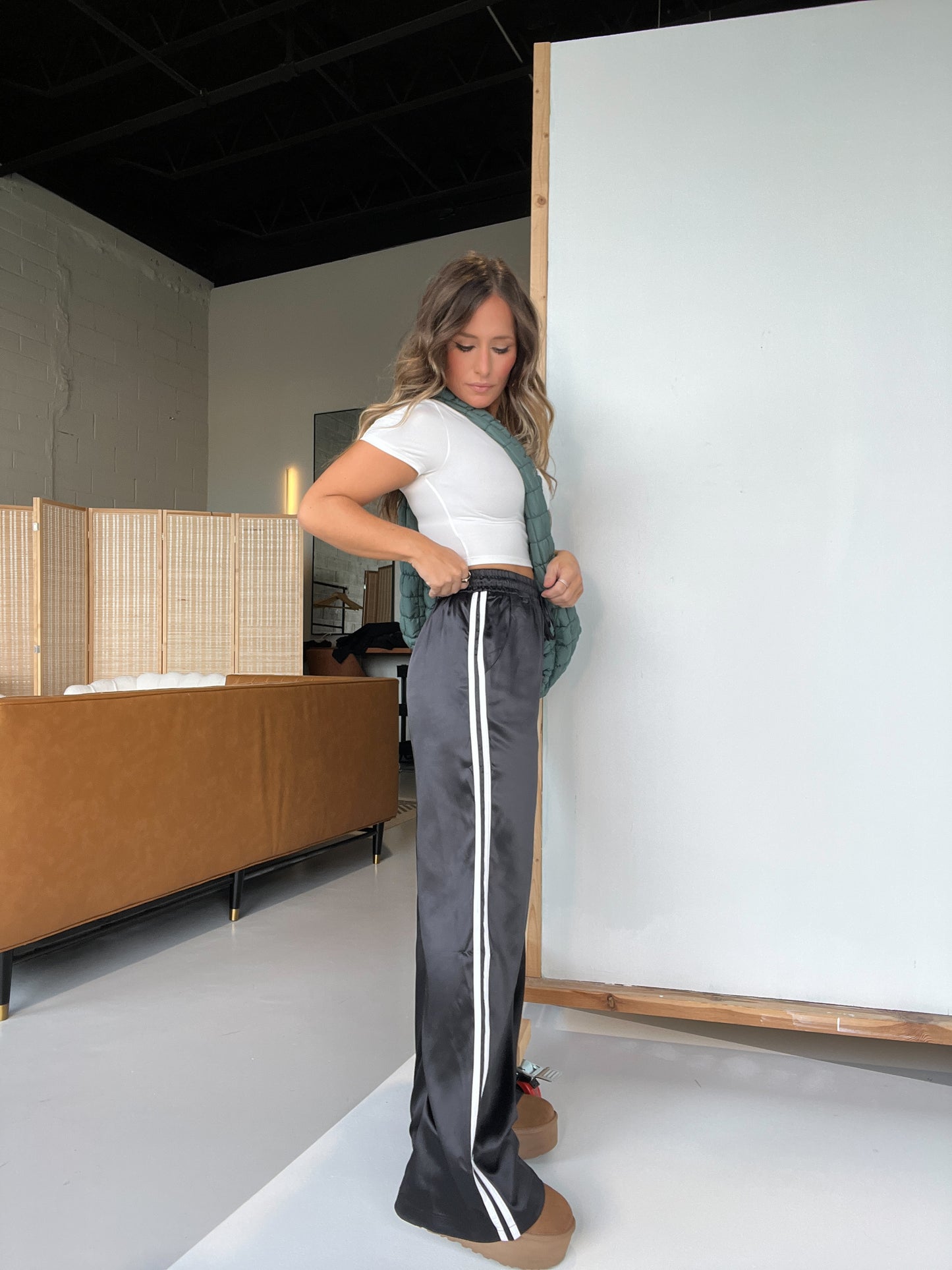 Sporty Spice Satin Track Pants Black