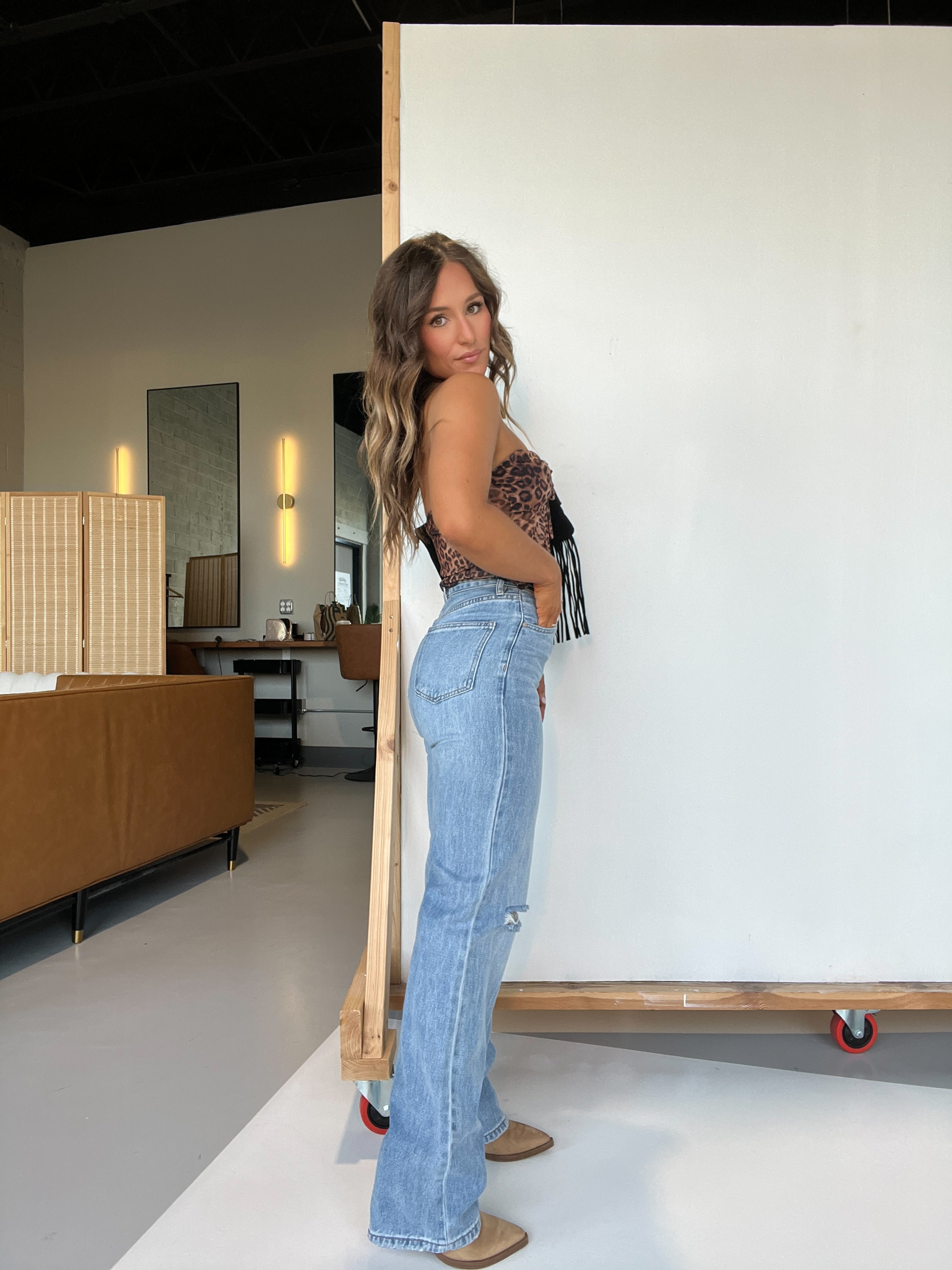 High Rise 90's Criss Cross Denim Jeans Light