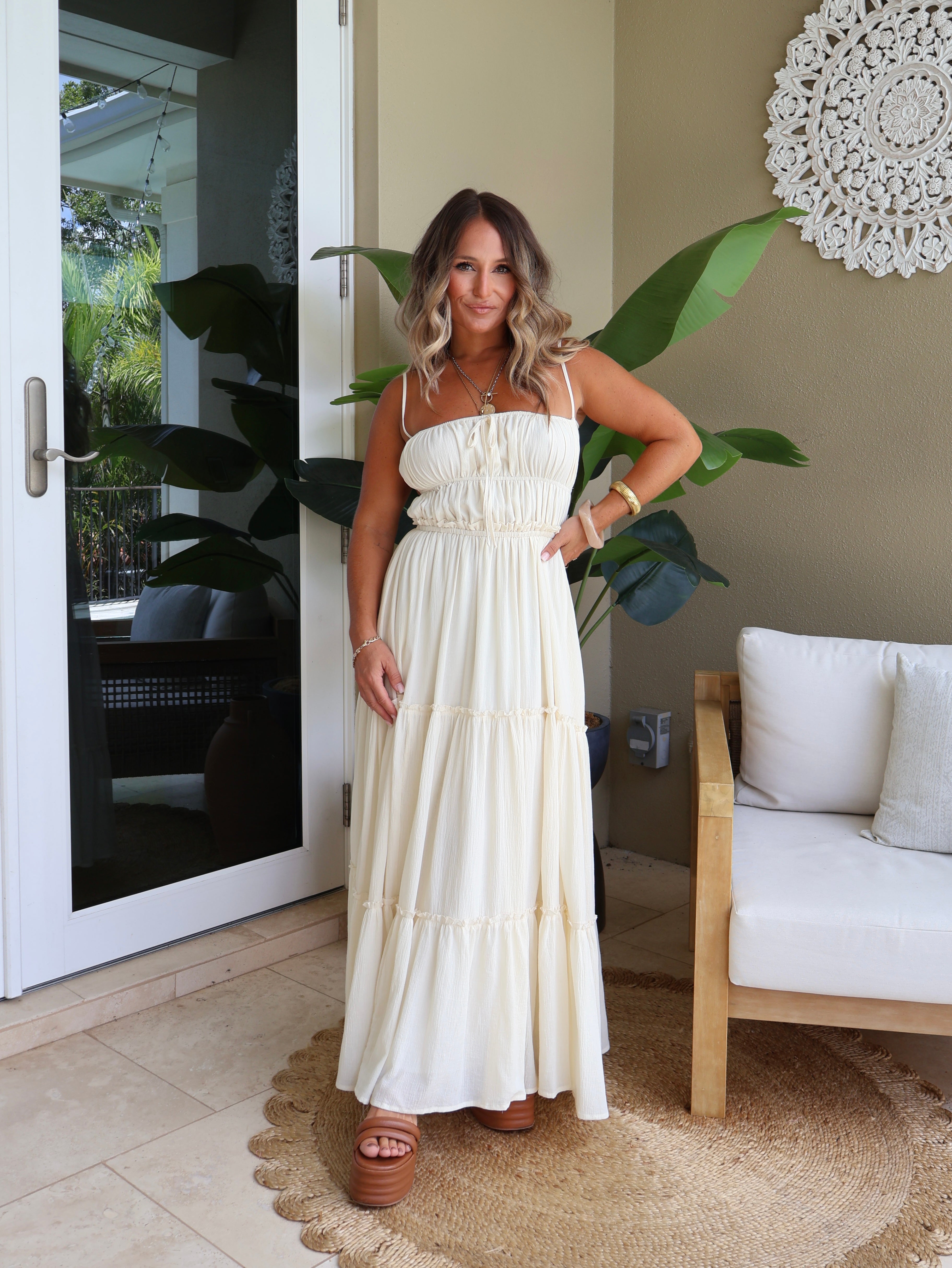 Amara Tiered Maxi Dress Cream