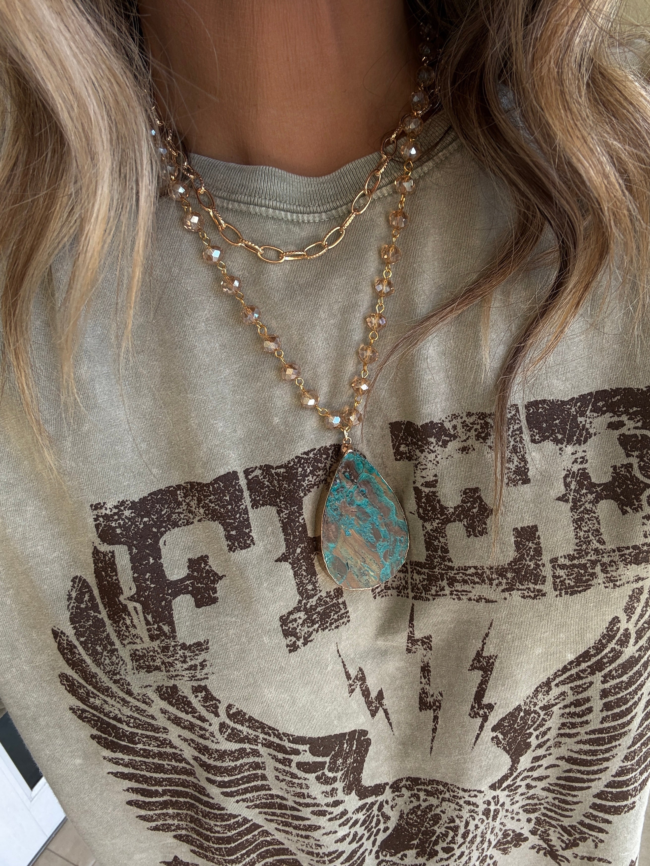 Alchemy Stone Necklace Teal/Gold