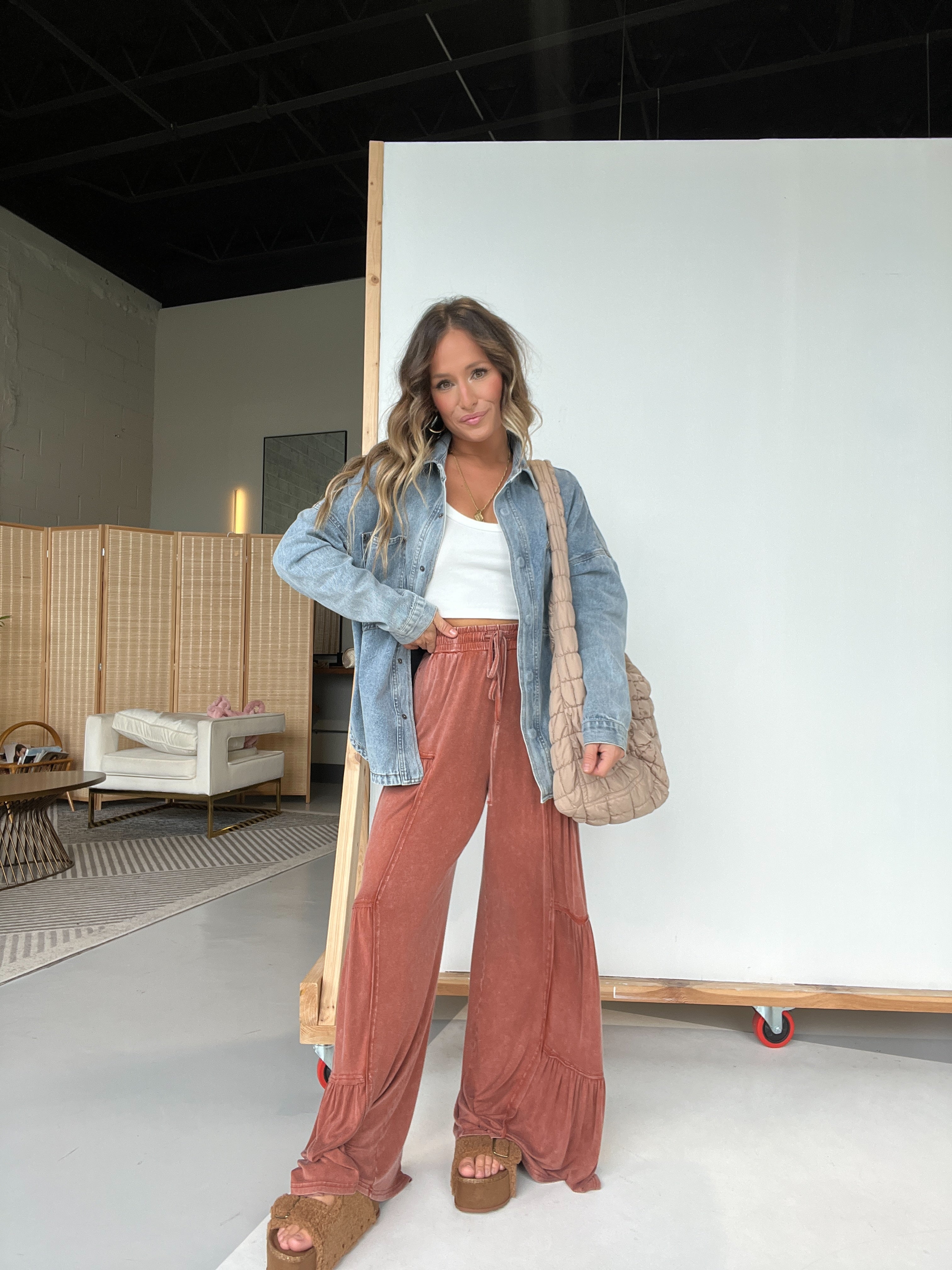 Gomez Tiered Lounge Pants Washed Rust