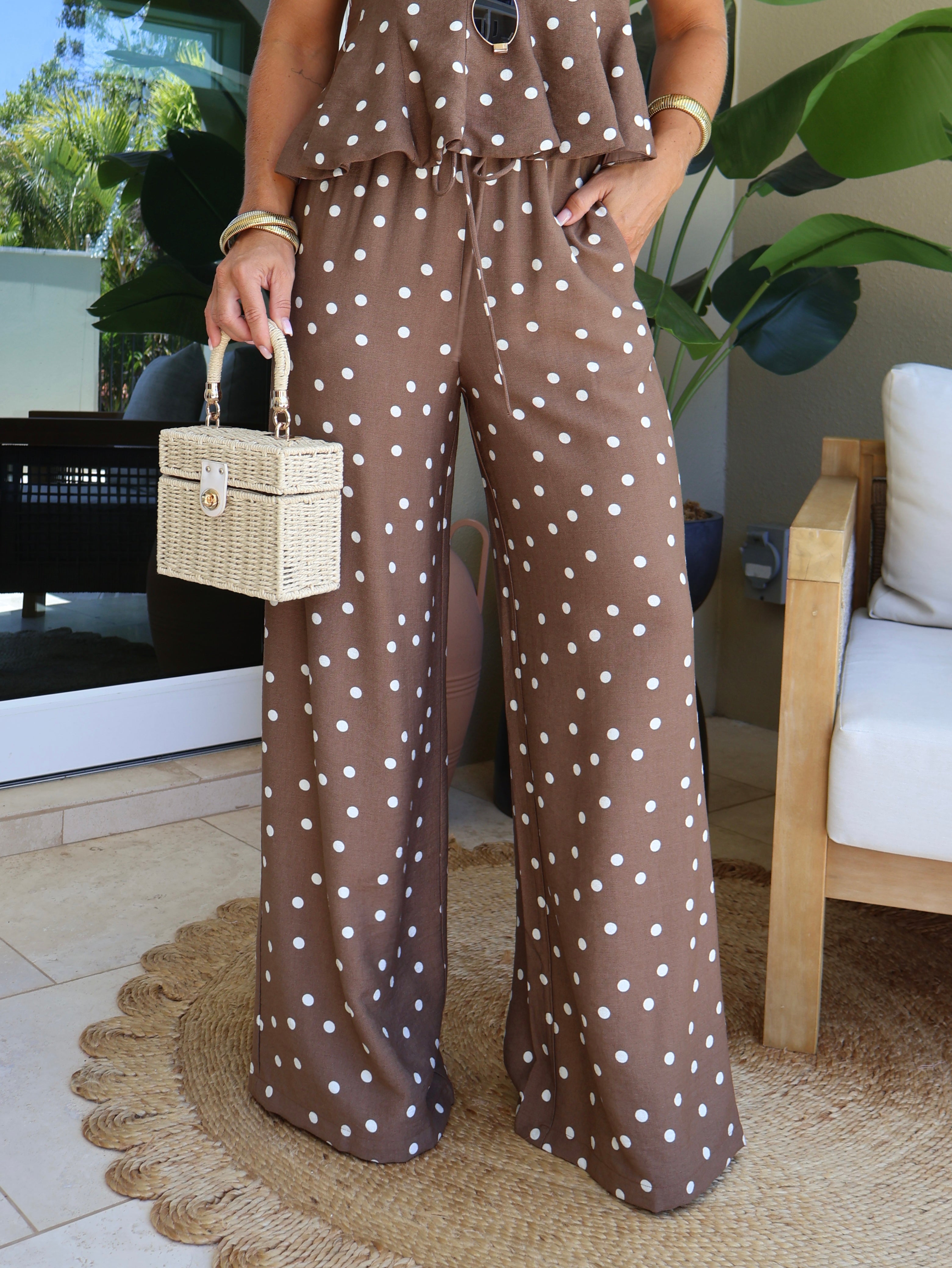Magnolia Polka Dot Pants Set Mocha Cream
