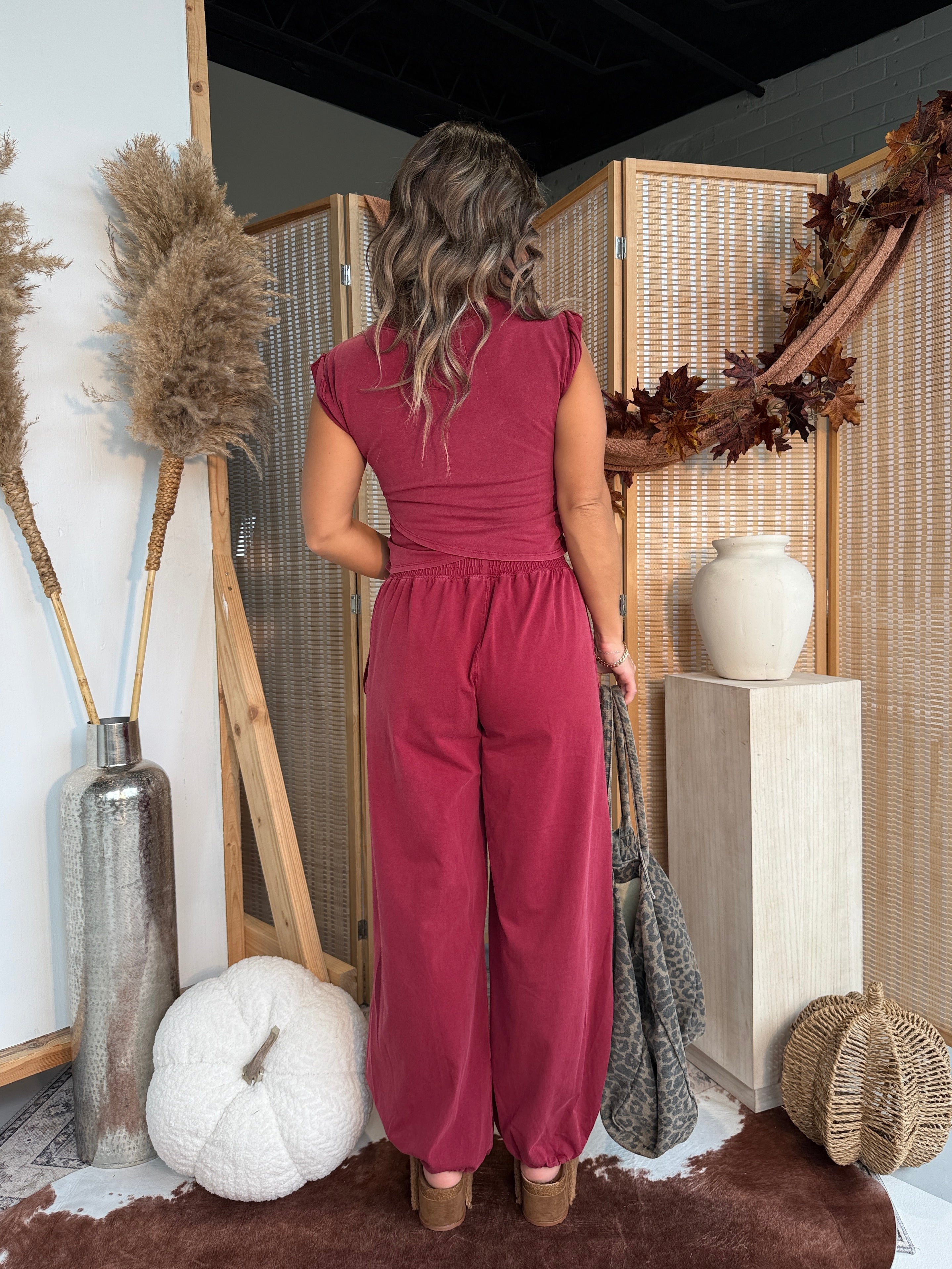 Traveling Abroad Washed Lounge Set Berry