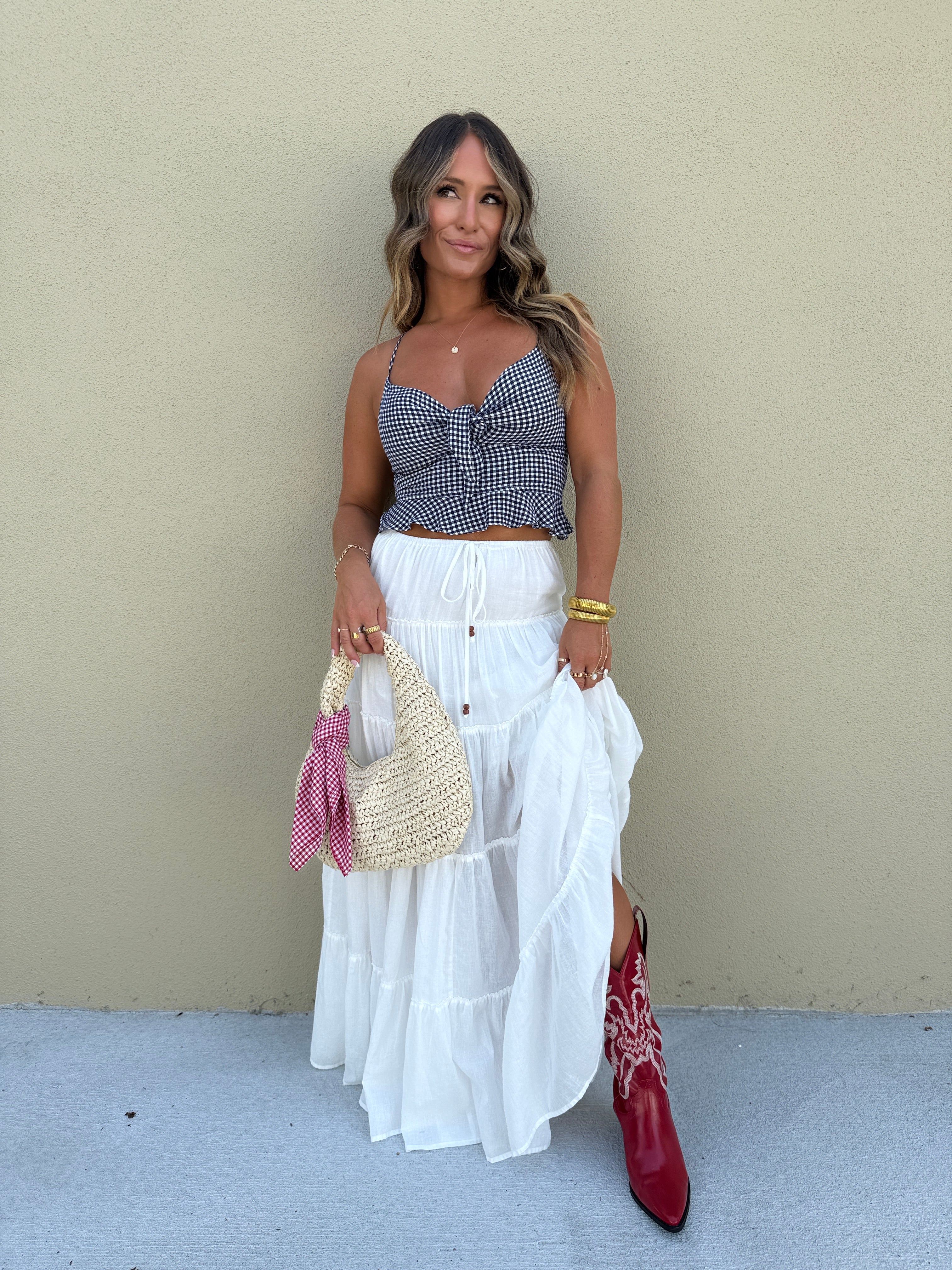Land that I Love Tiered Maxi Skirt Off White
