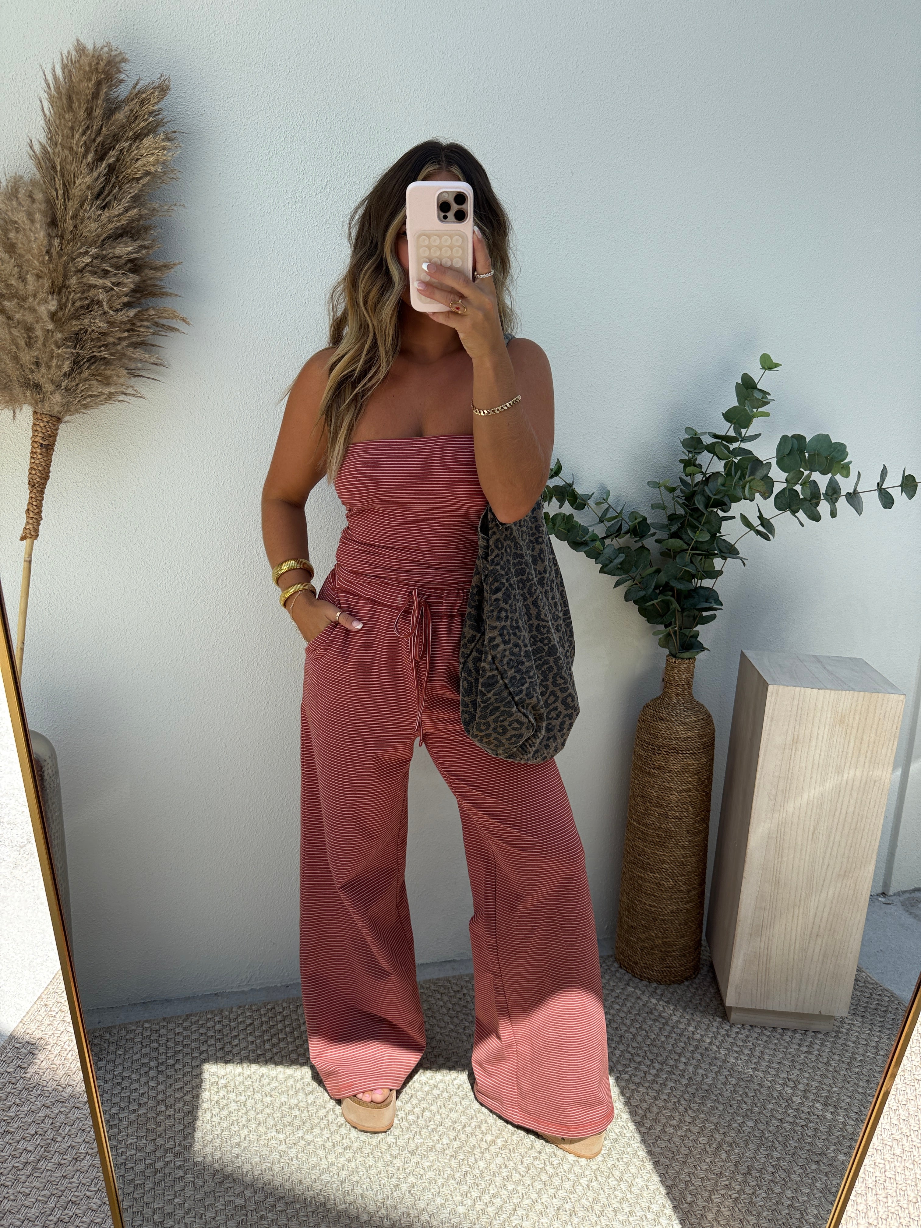 Lounge Luxe Pants Set Striped Rust