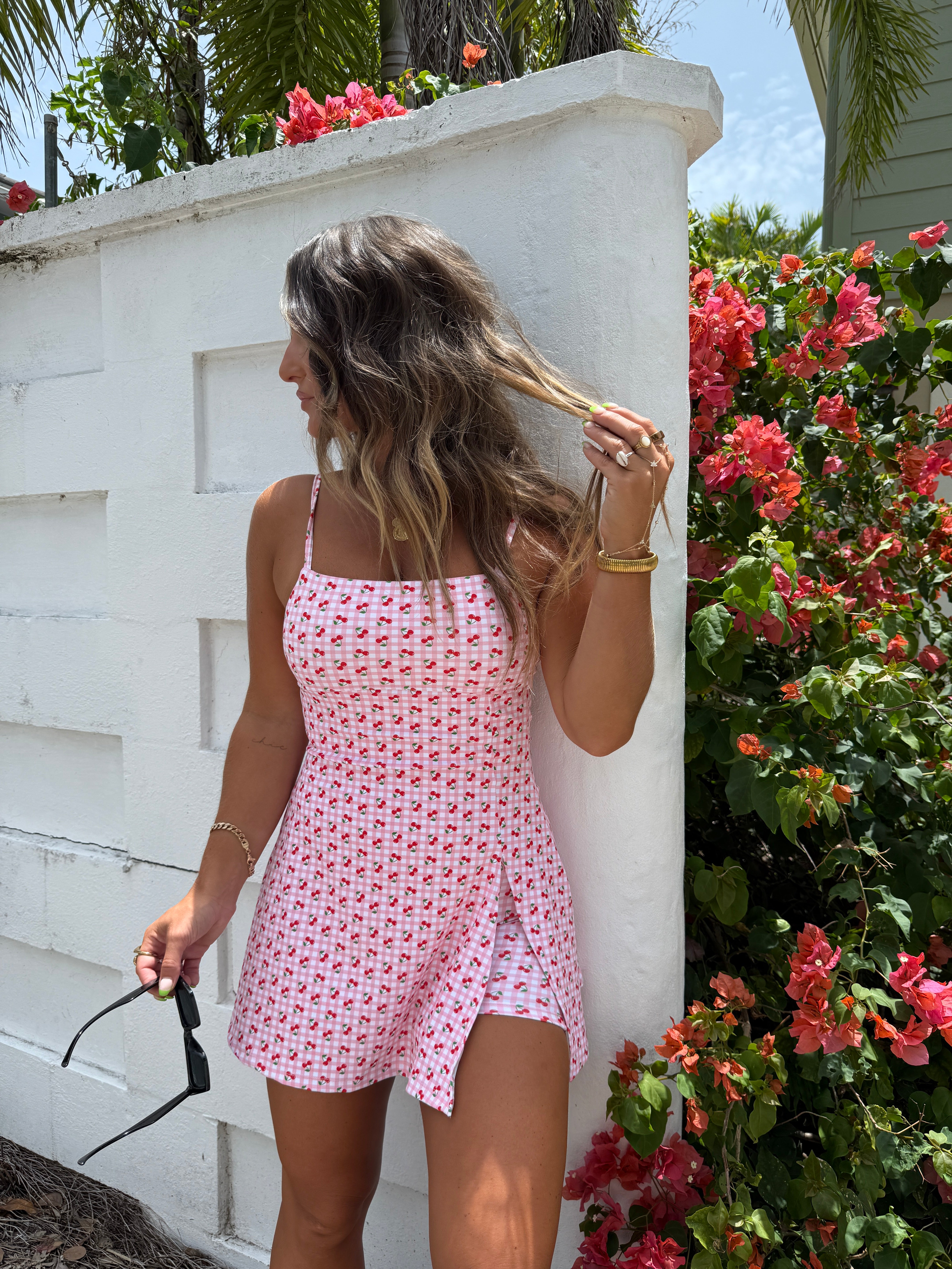 Cherry Pie Athletic Romper Dress Gingham