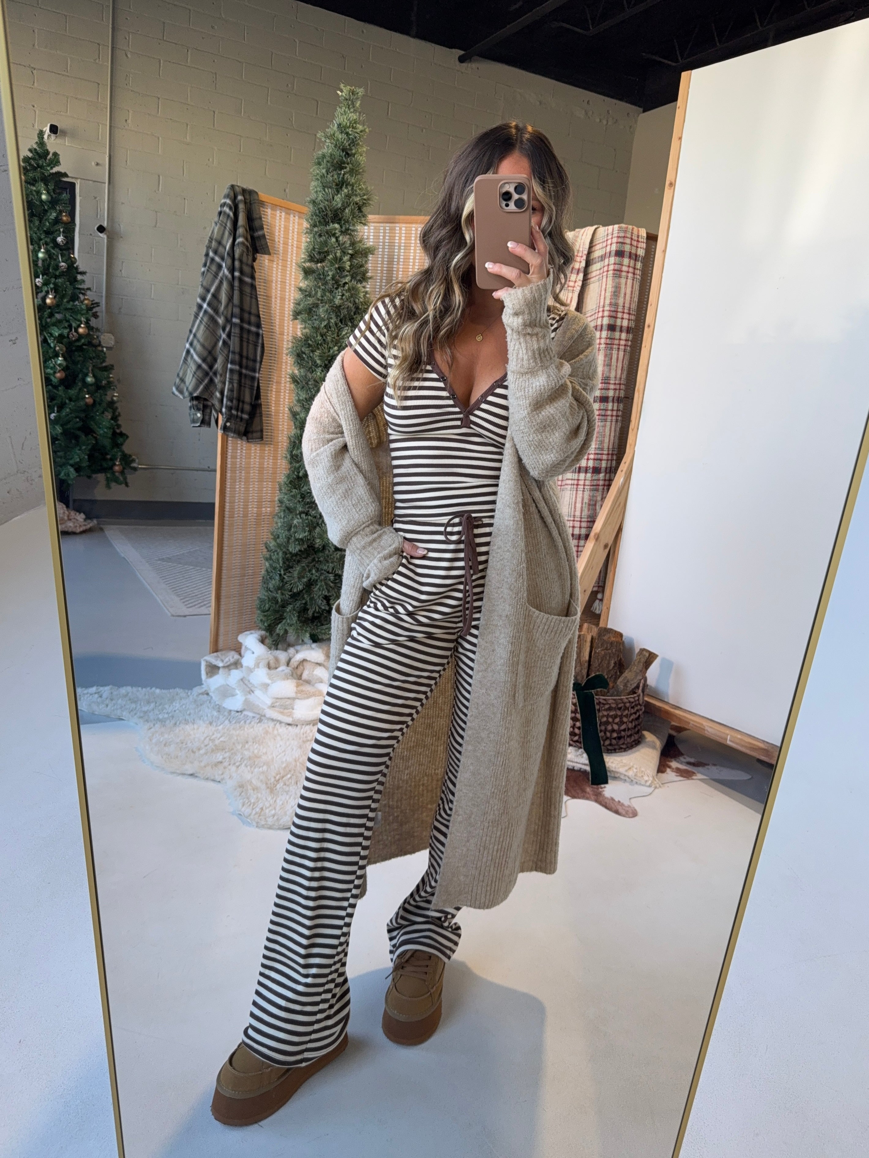 Cabin Fever Striped Lounge Set Chocolate