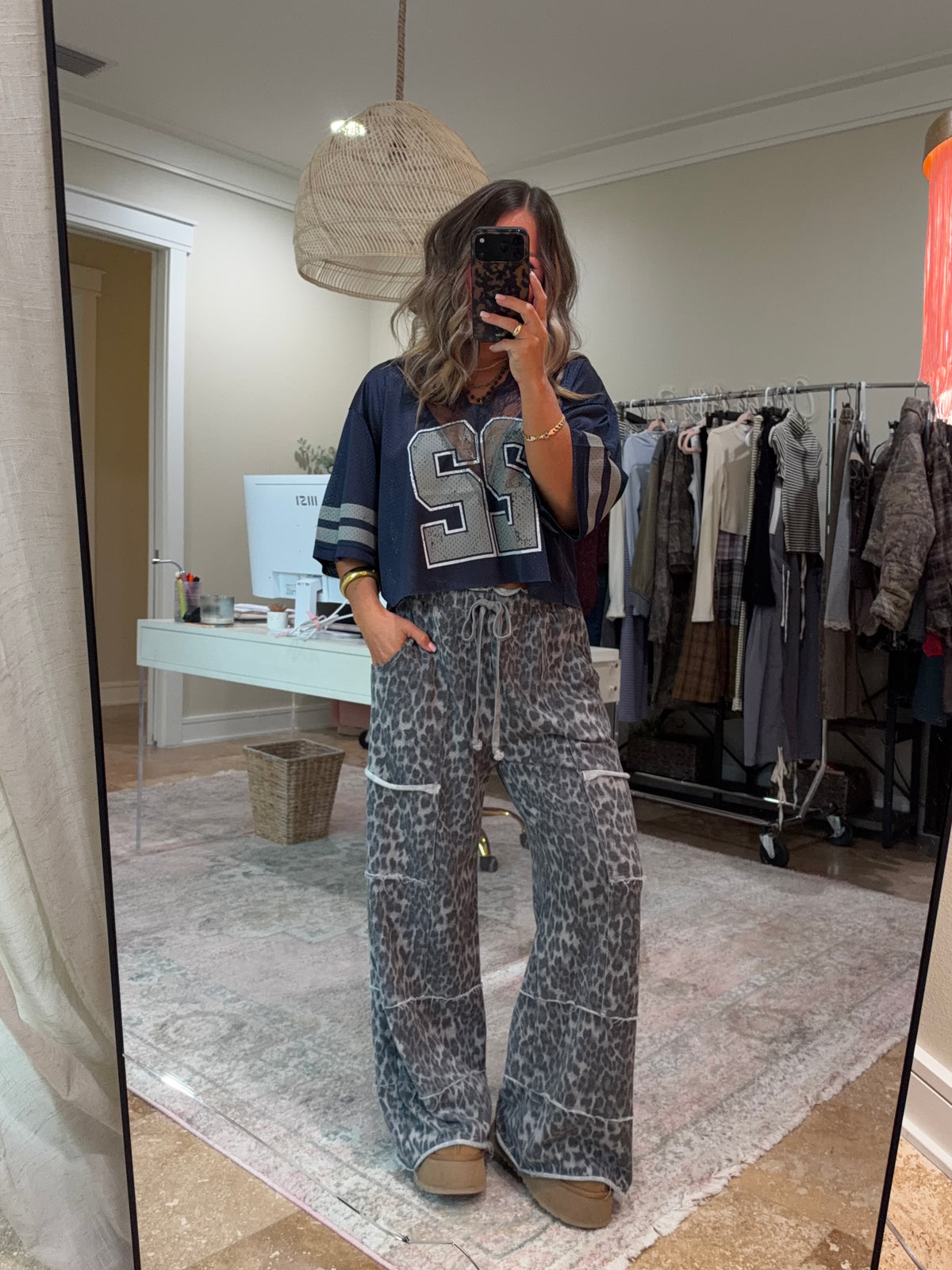 Leopard Trail Lounge Pants Charcoal Multi