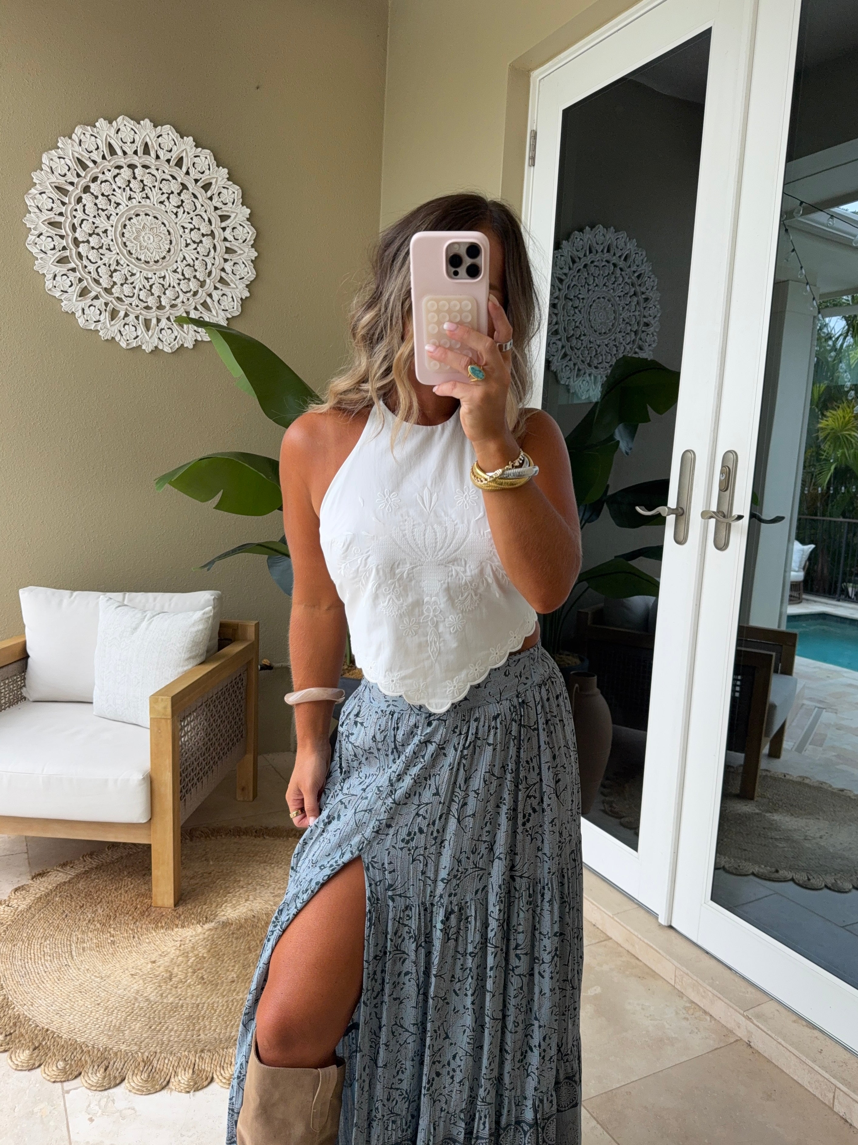 Roam Free Scalloped Halter Top White