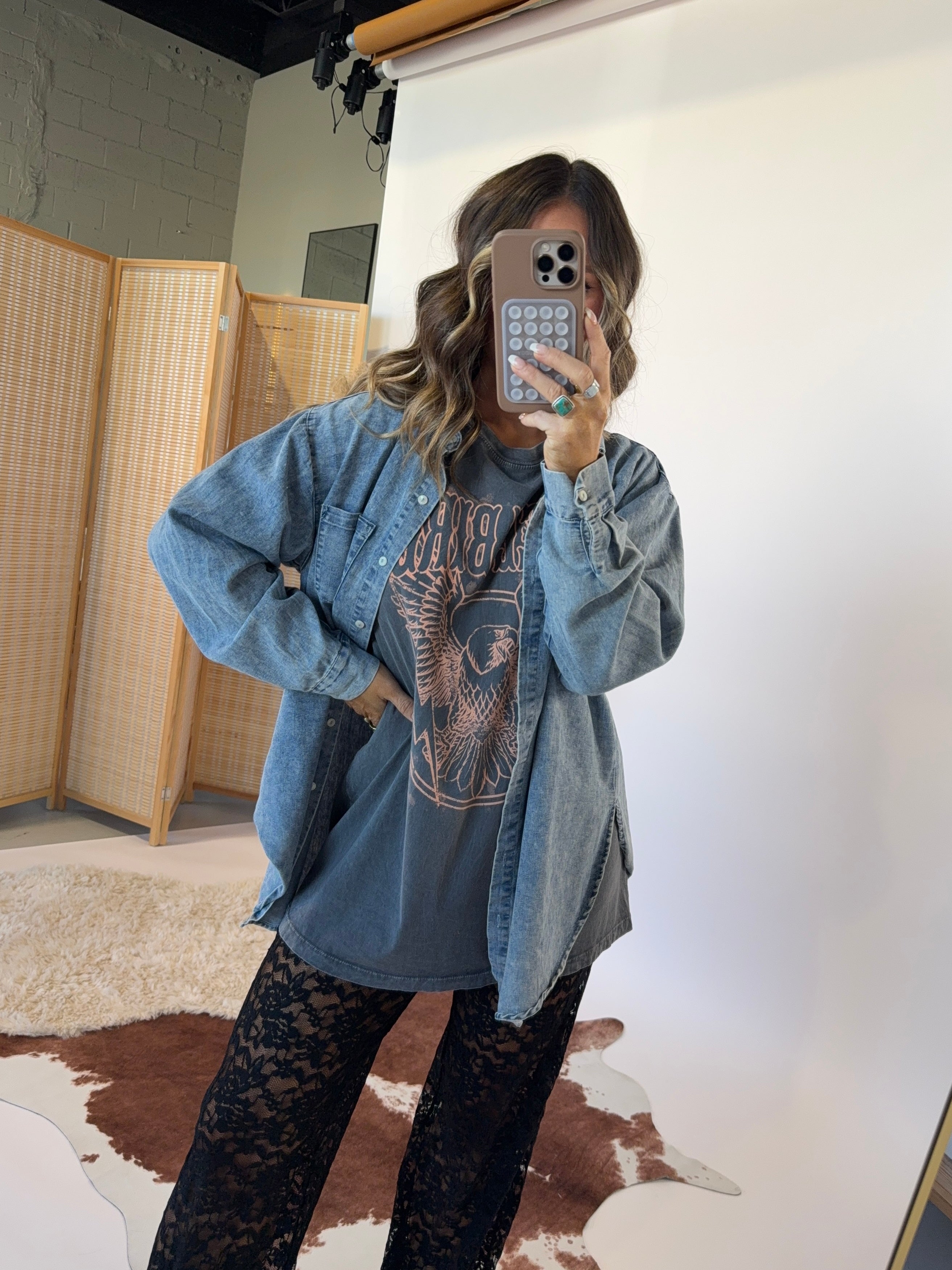 Free Bird Graphic Tee Charcoal/Coral