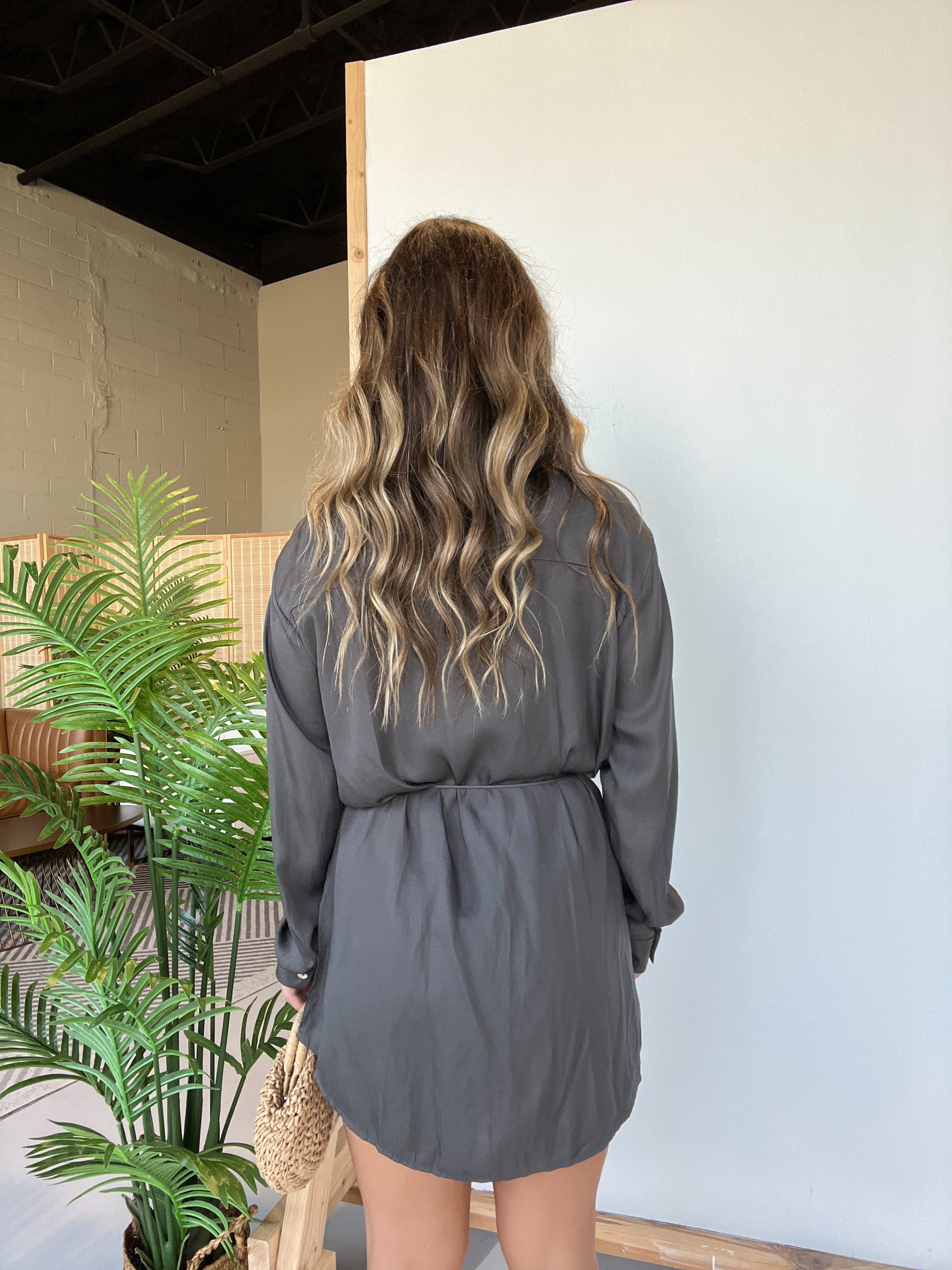 Satin Nights Romper Dress Charcoal