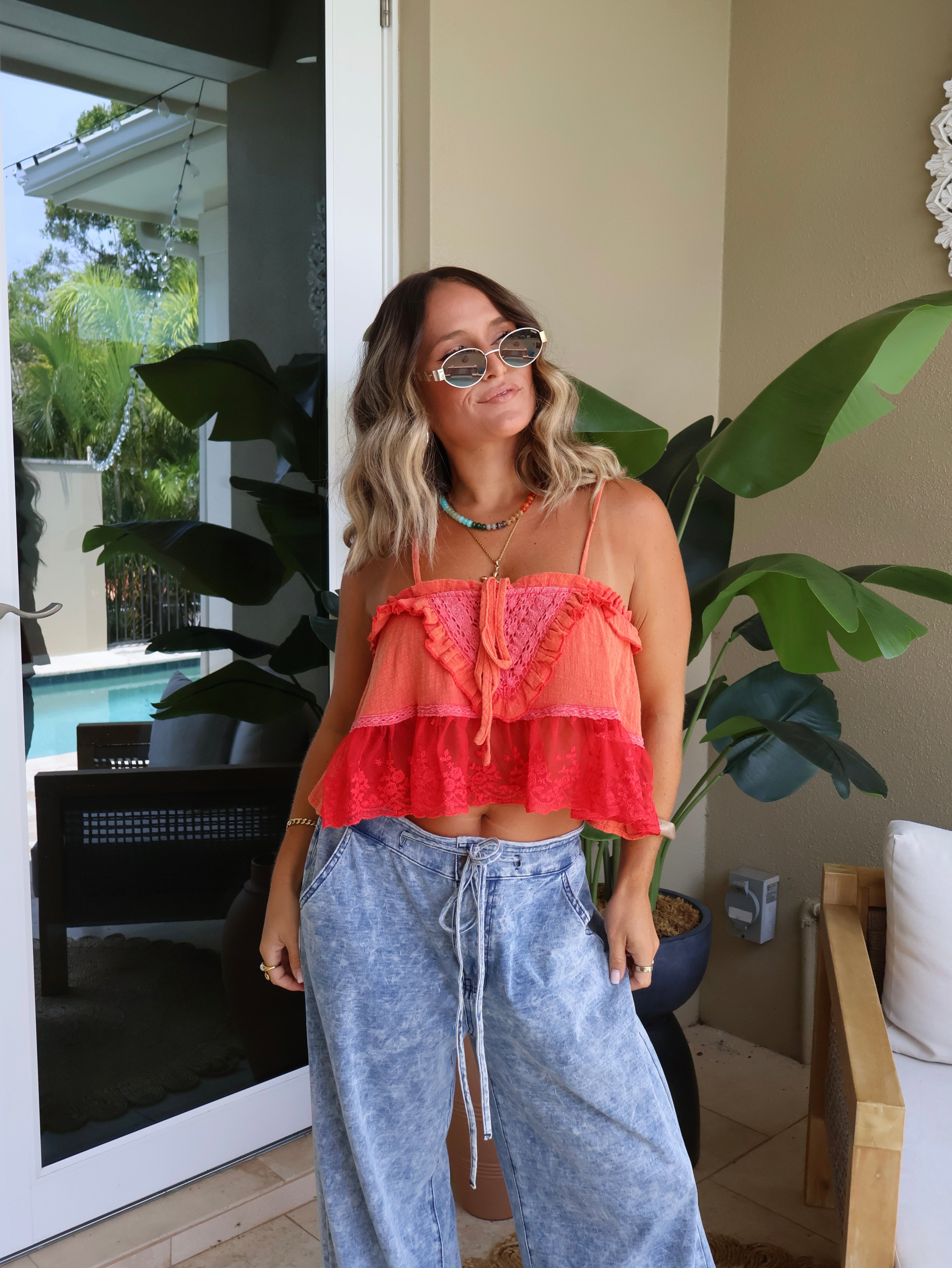 Meadow Breeze Lace Tank Tomato