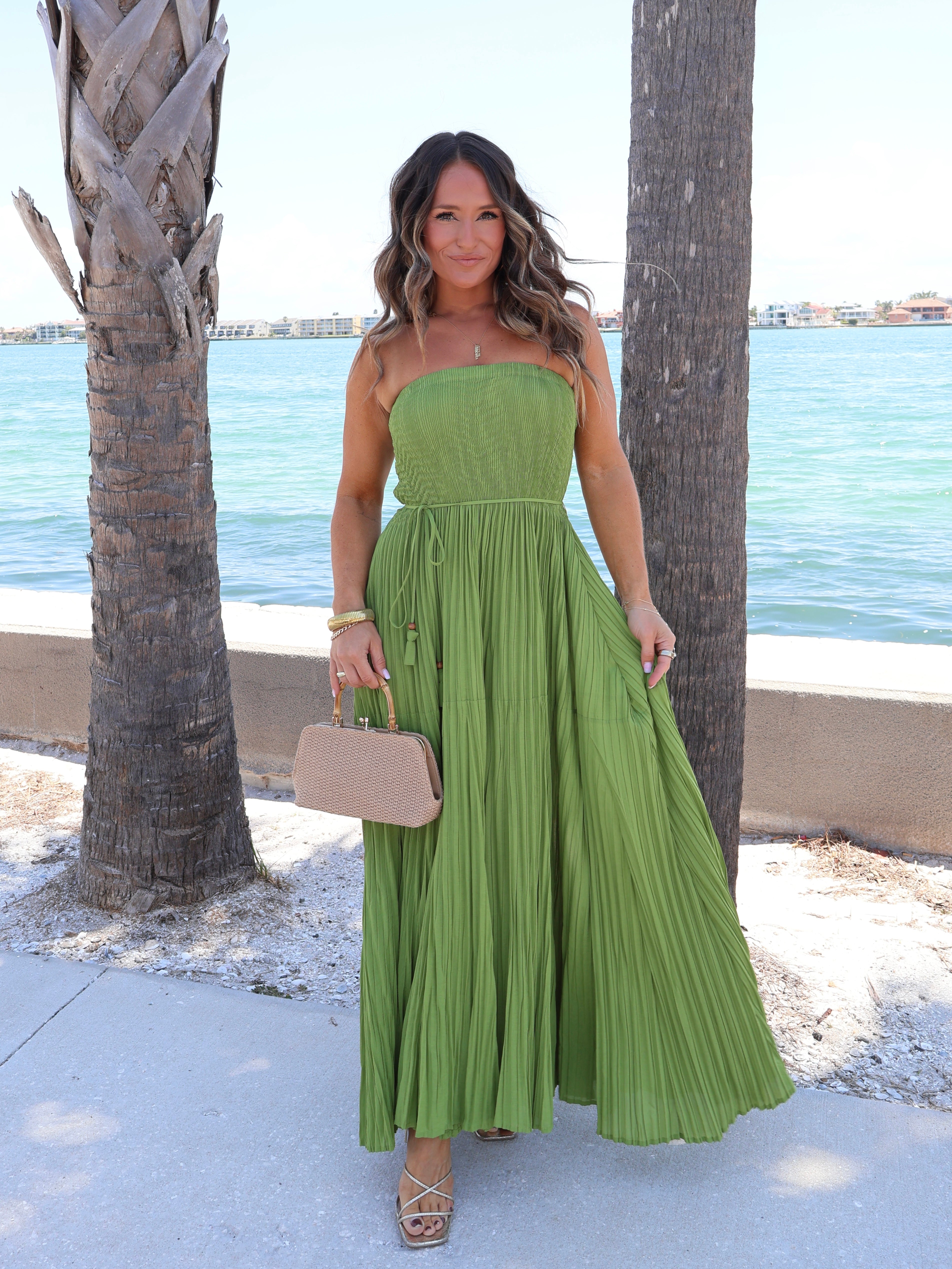 Loving Him Pleated Tube Dress Green