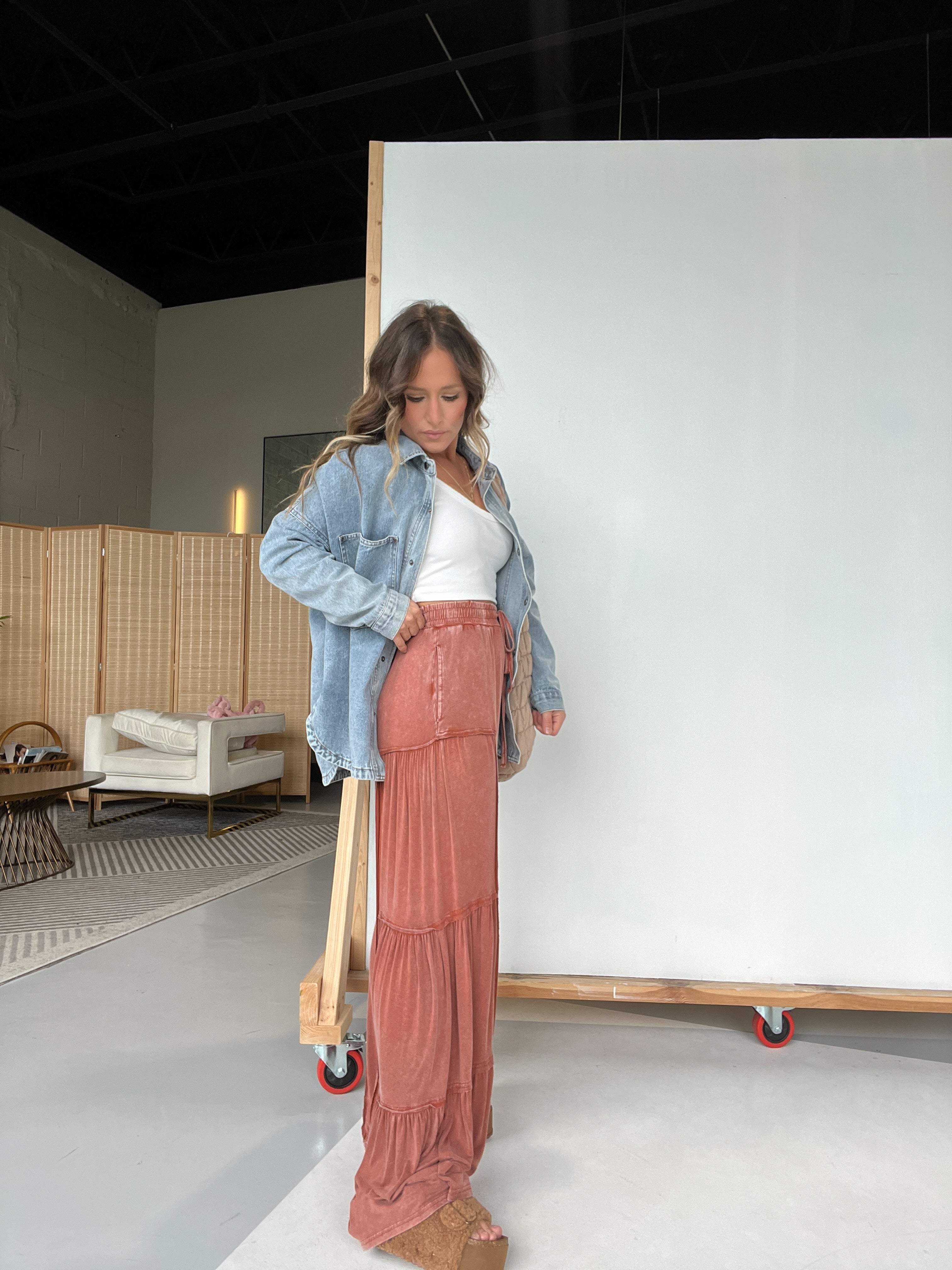 Gomez Tiered Lounge Pants Washed Rust