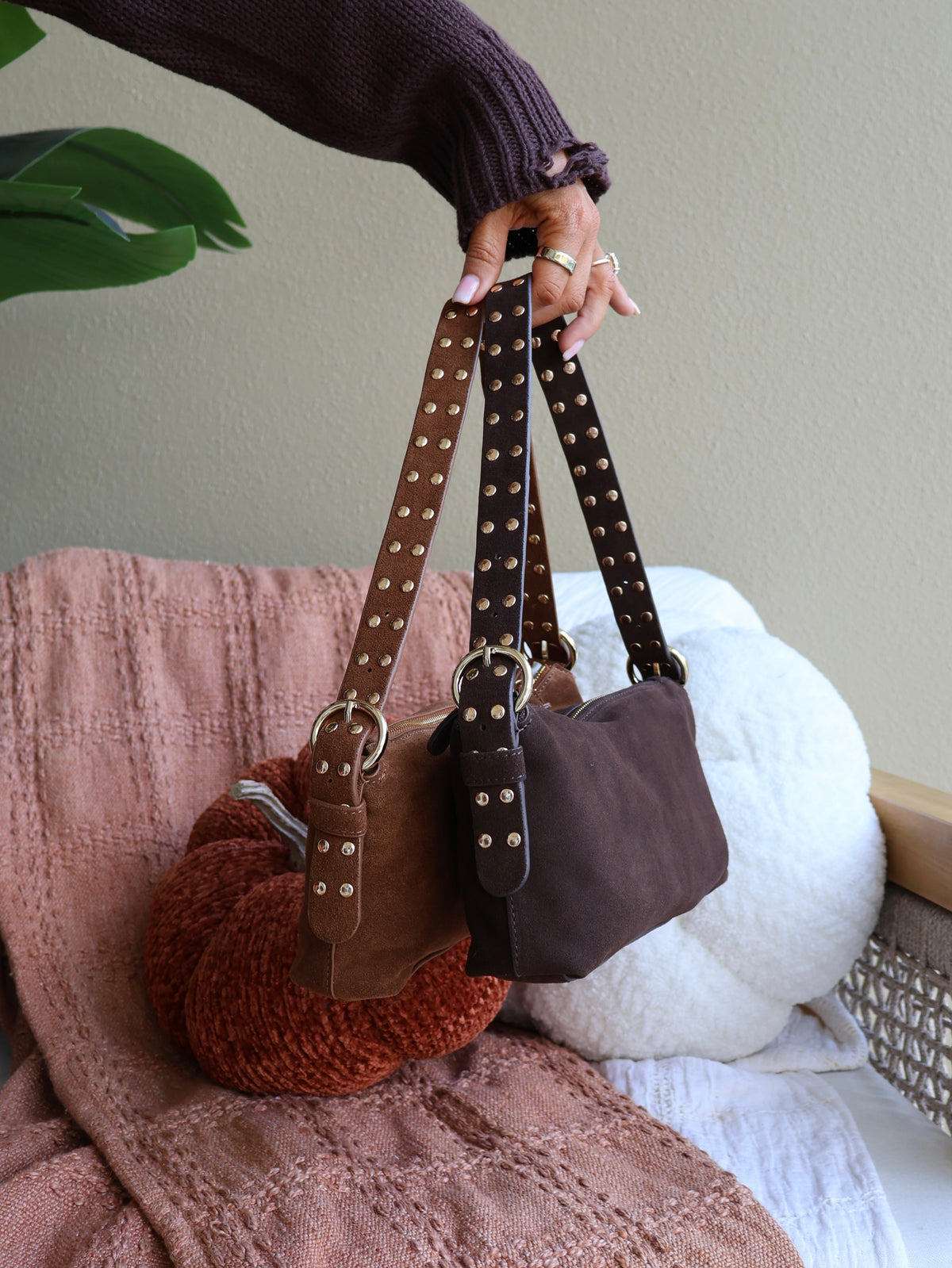 Scarlett Suede Studded Bag Camel
