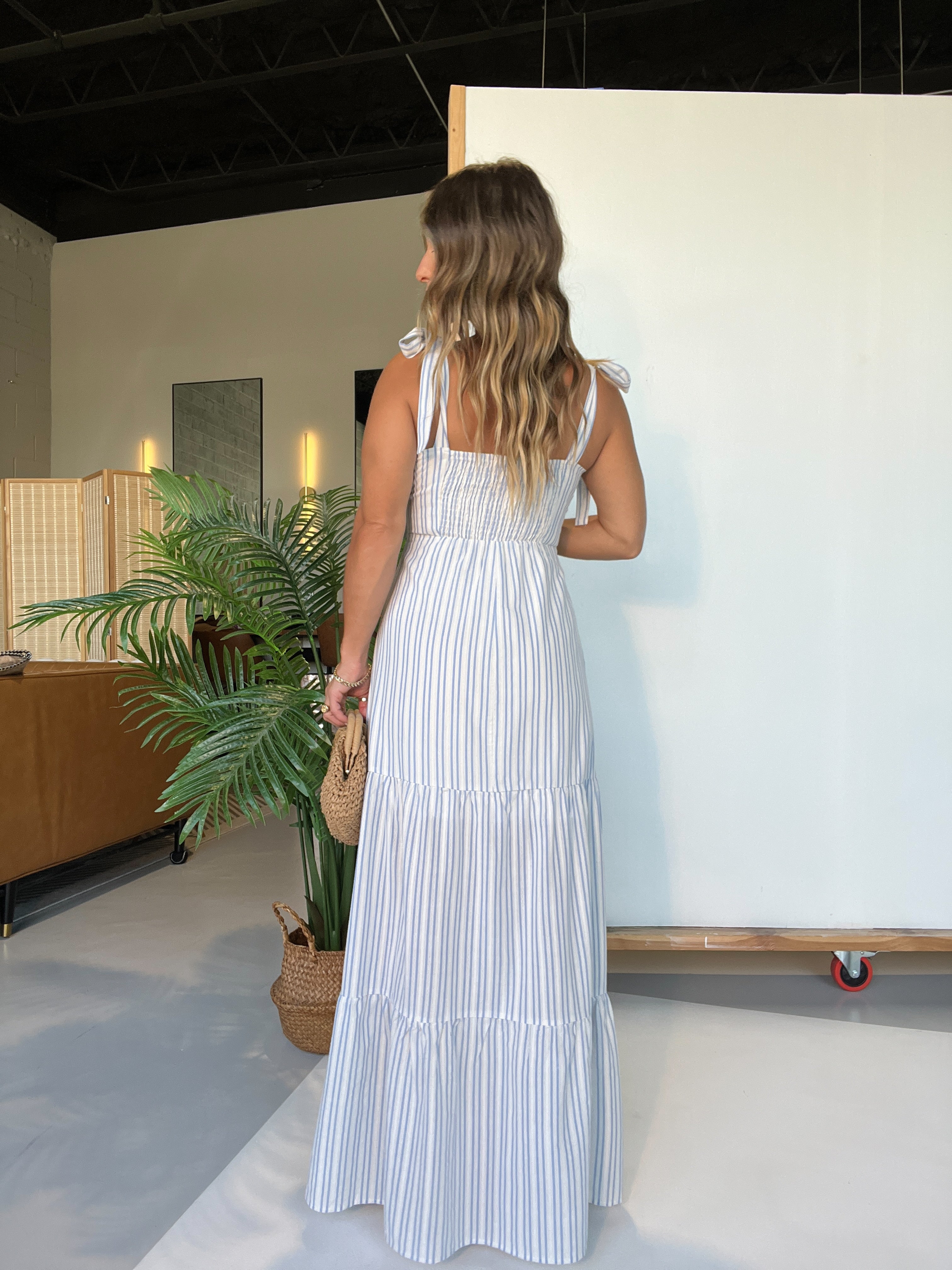 Midday Daze Striped Maxi Dress White/Blue