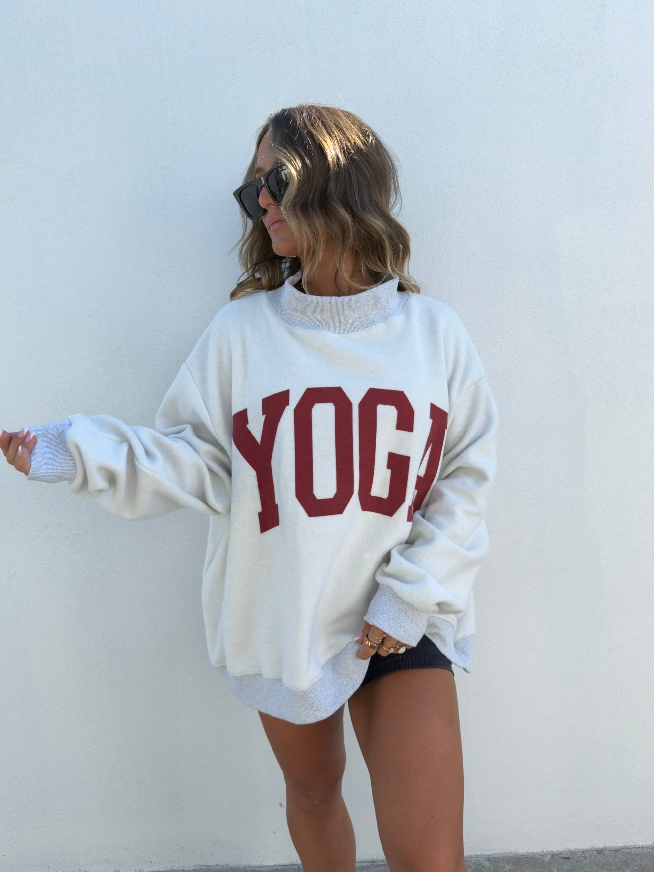 Pilates/Yoga Reversible Oversized Crewneck Heather Grey