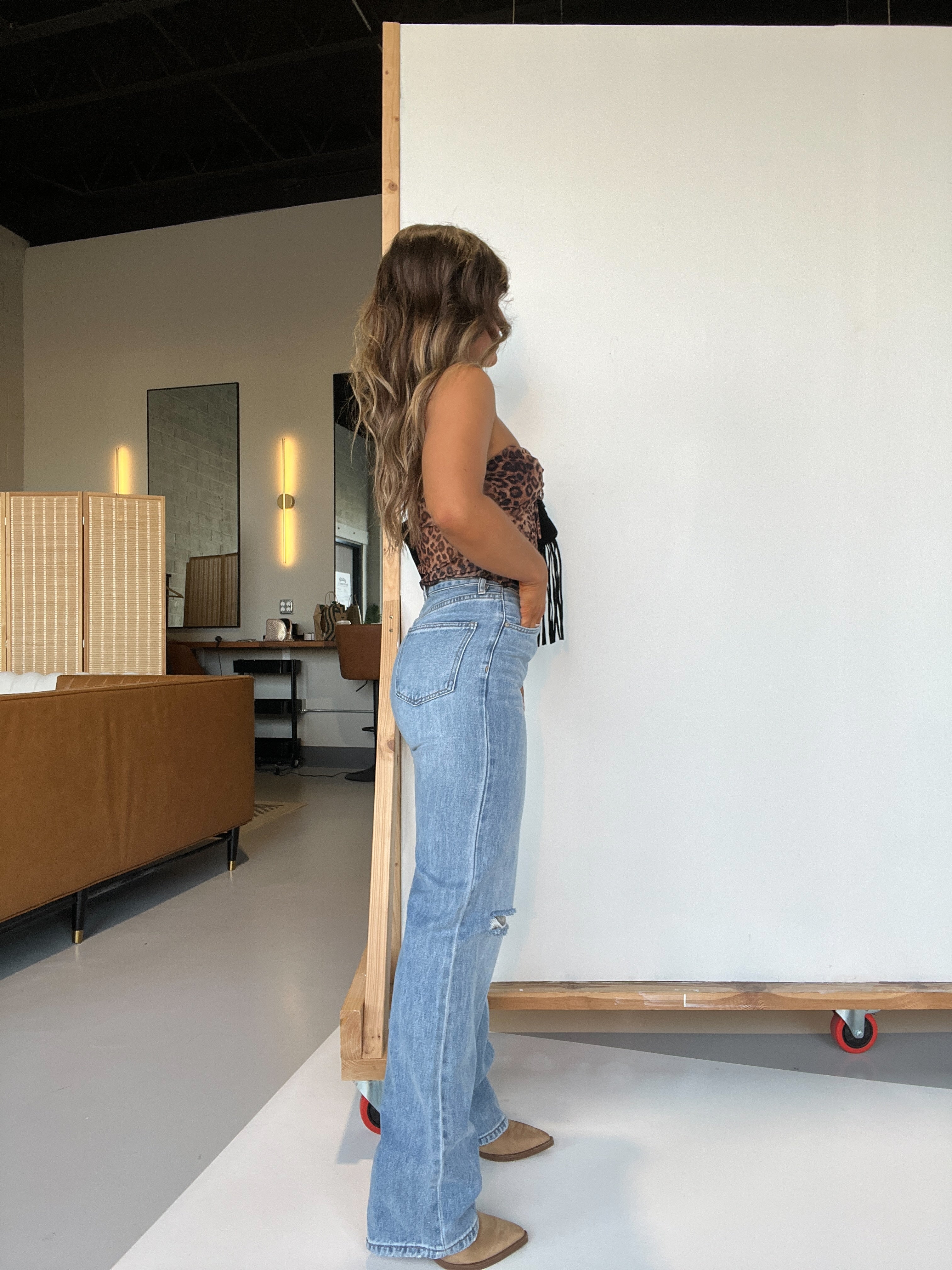 High Rise 90's Criss Cross Denim Jeans Light