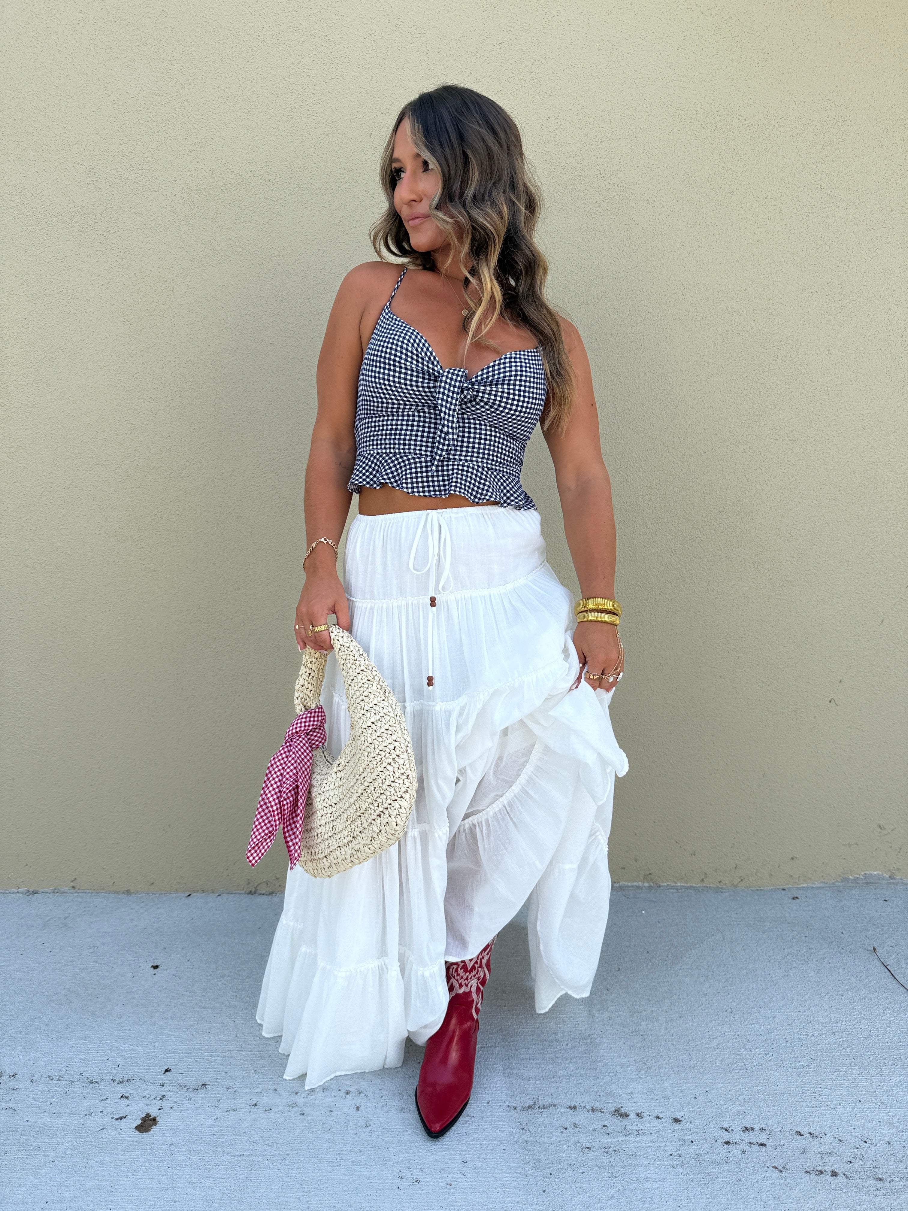 Land that I Love Tiered Maxi Skirt Off White
