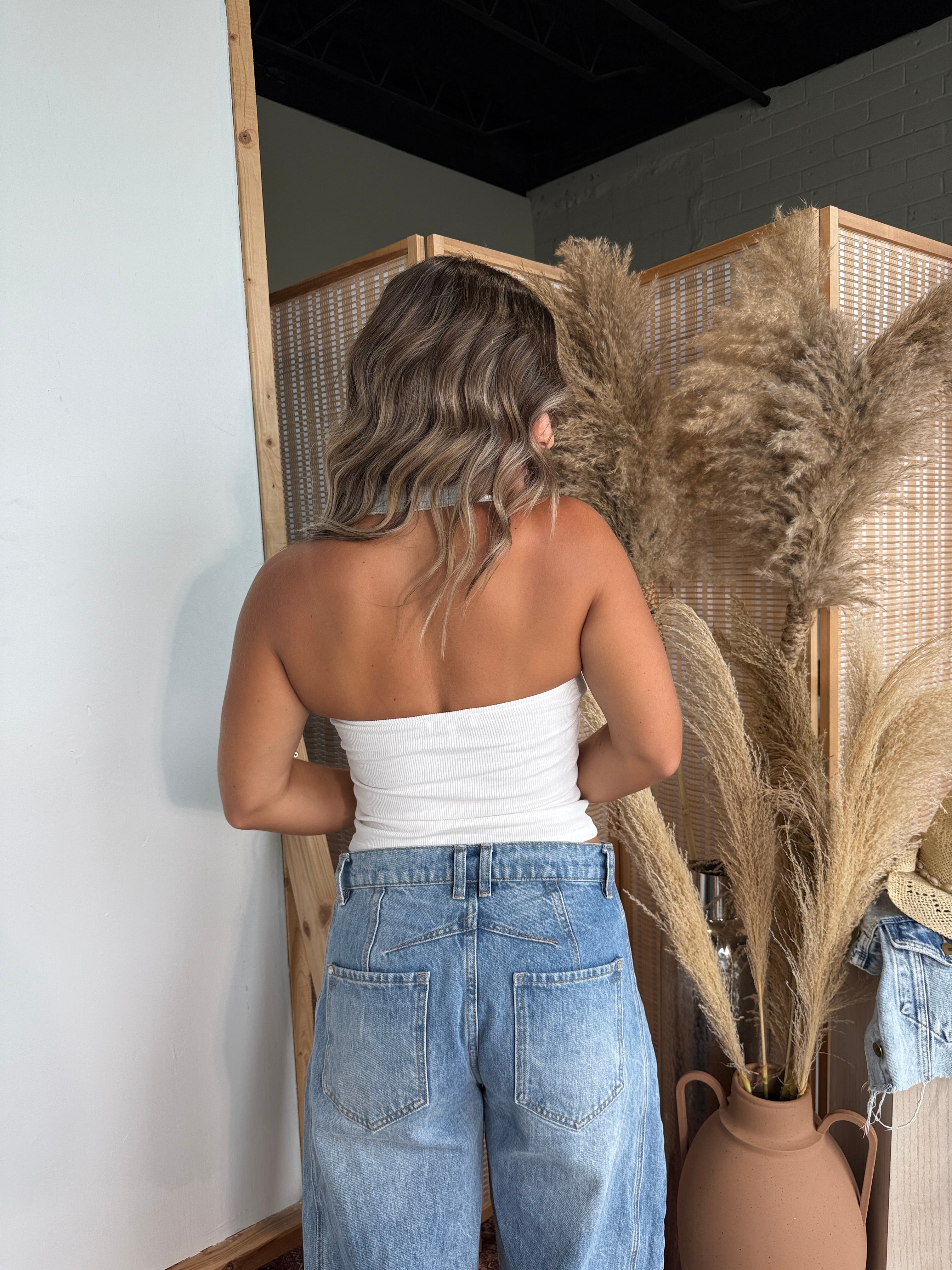 Good Day Buckle Halter Top Light Denim