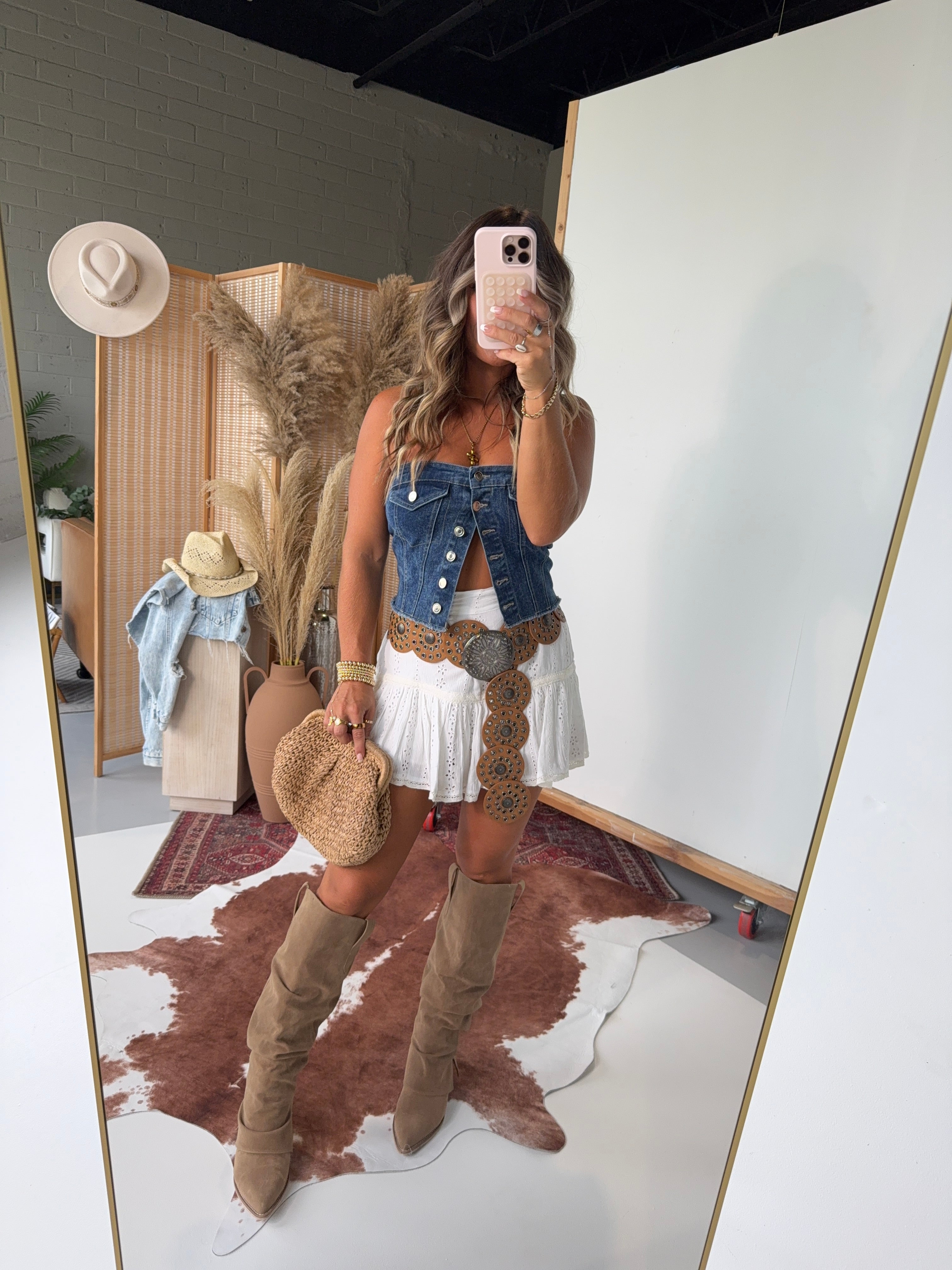 Giddy Up Eyelet Mini Skort White