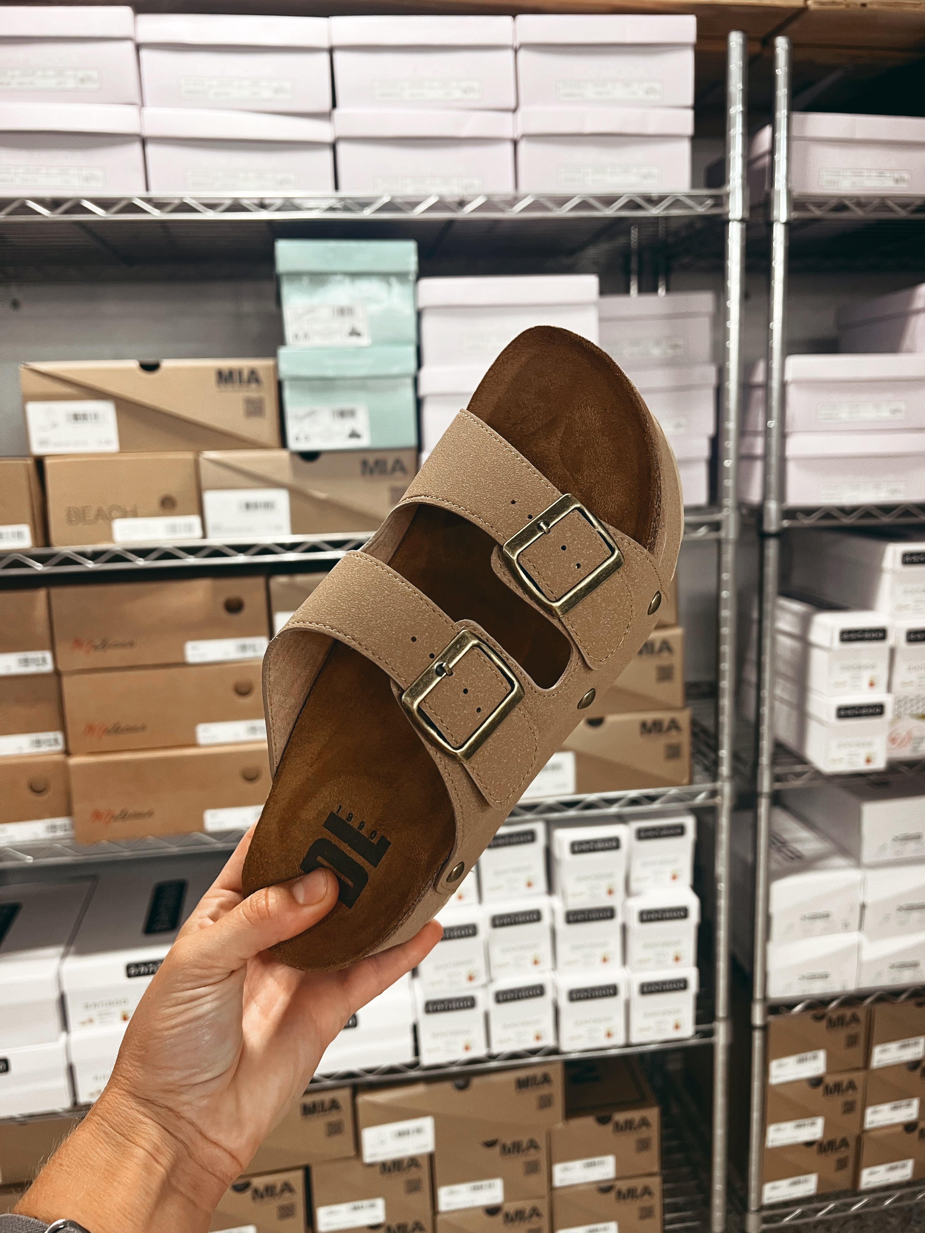 Pueblo Stacked Double Strap Slides Suede