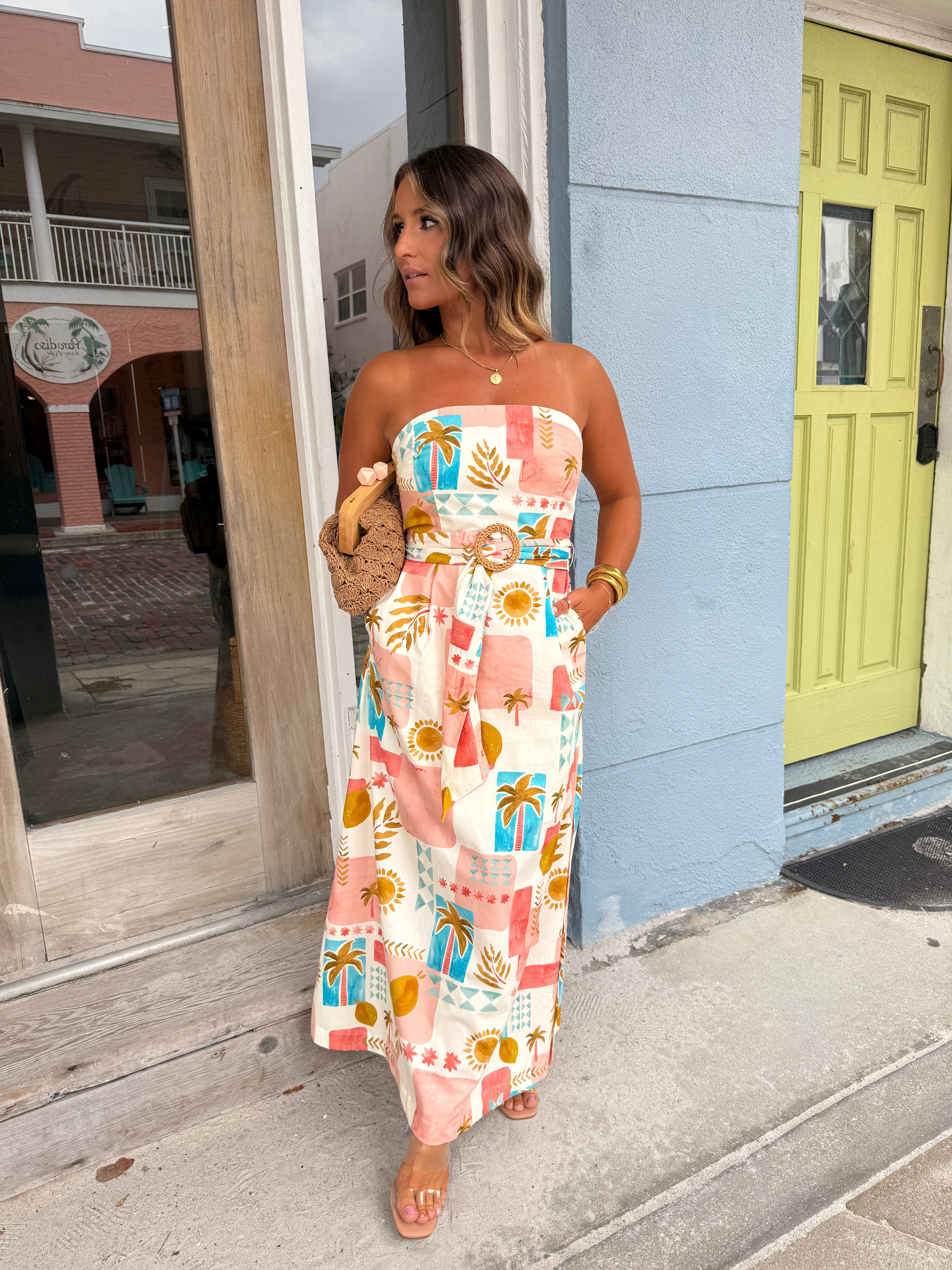 Amalfi Coast Strapless Maxi Dress Multi