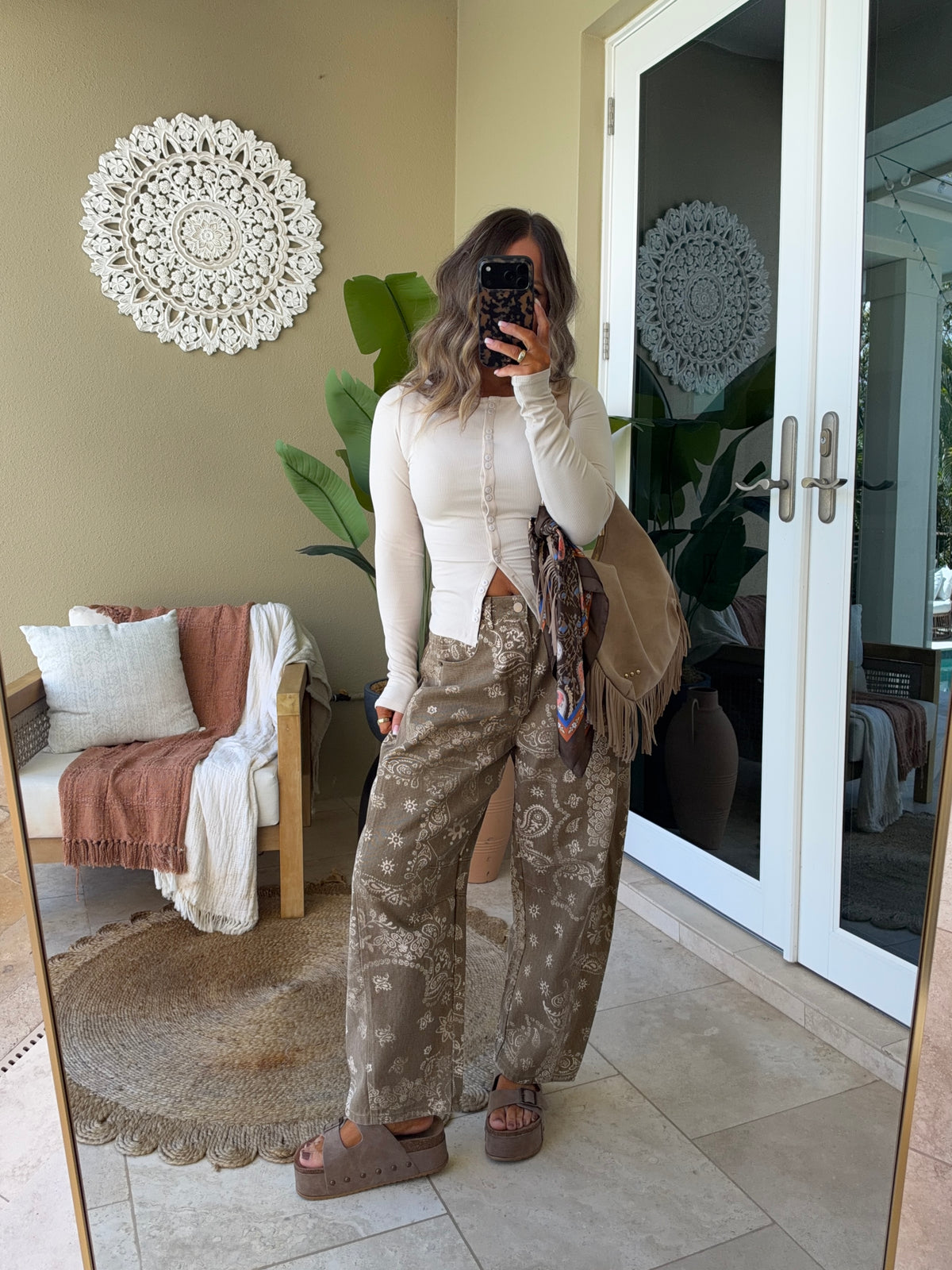Heidi Paisley Barrel Jeans Brown