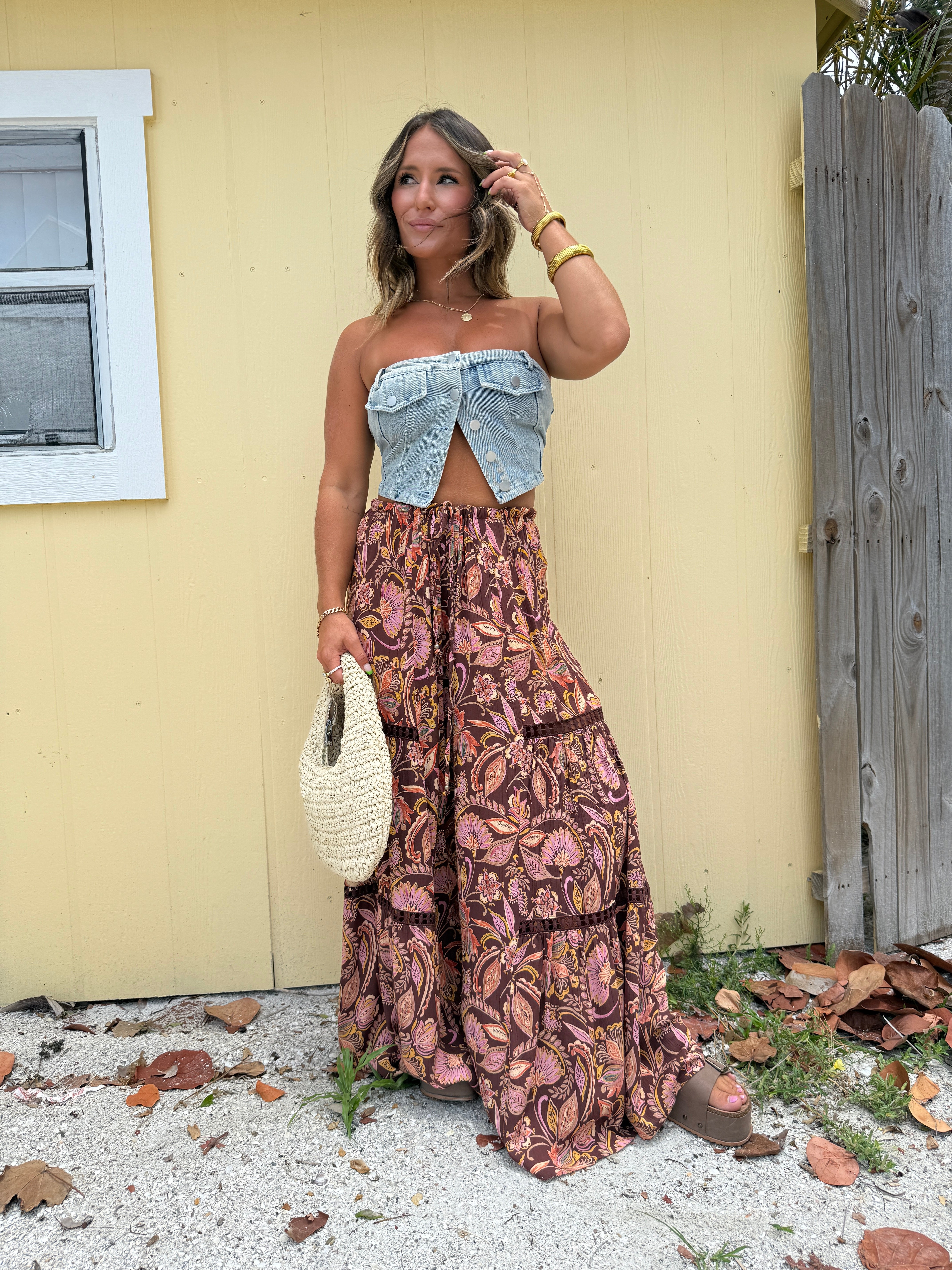 Louella Floral Boho Pants Brown Multi