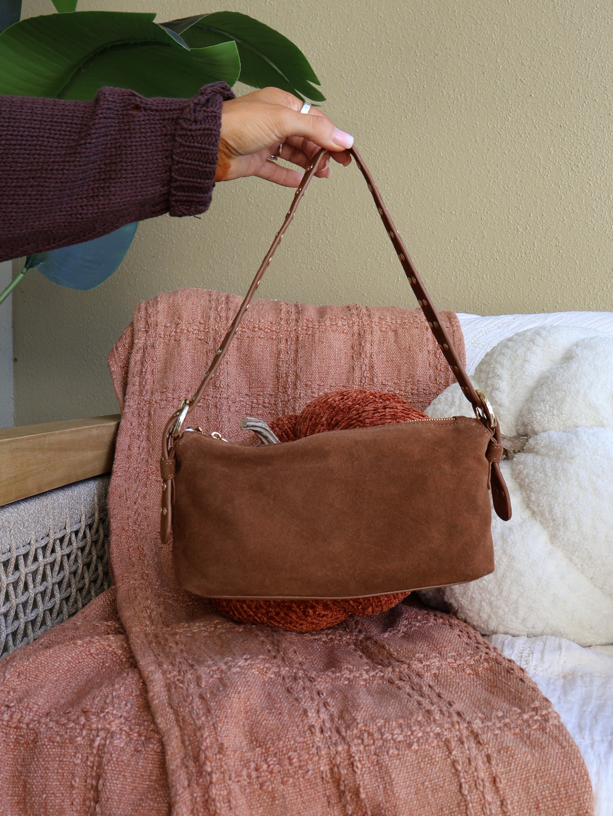 Scarlett Suede Studded Bag Camel