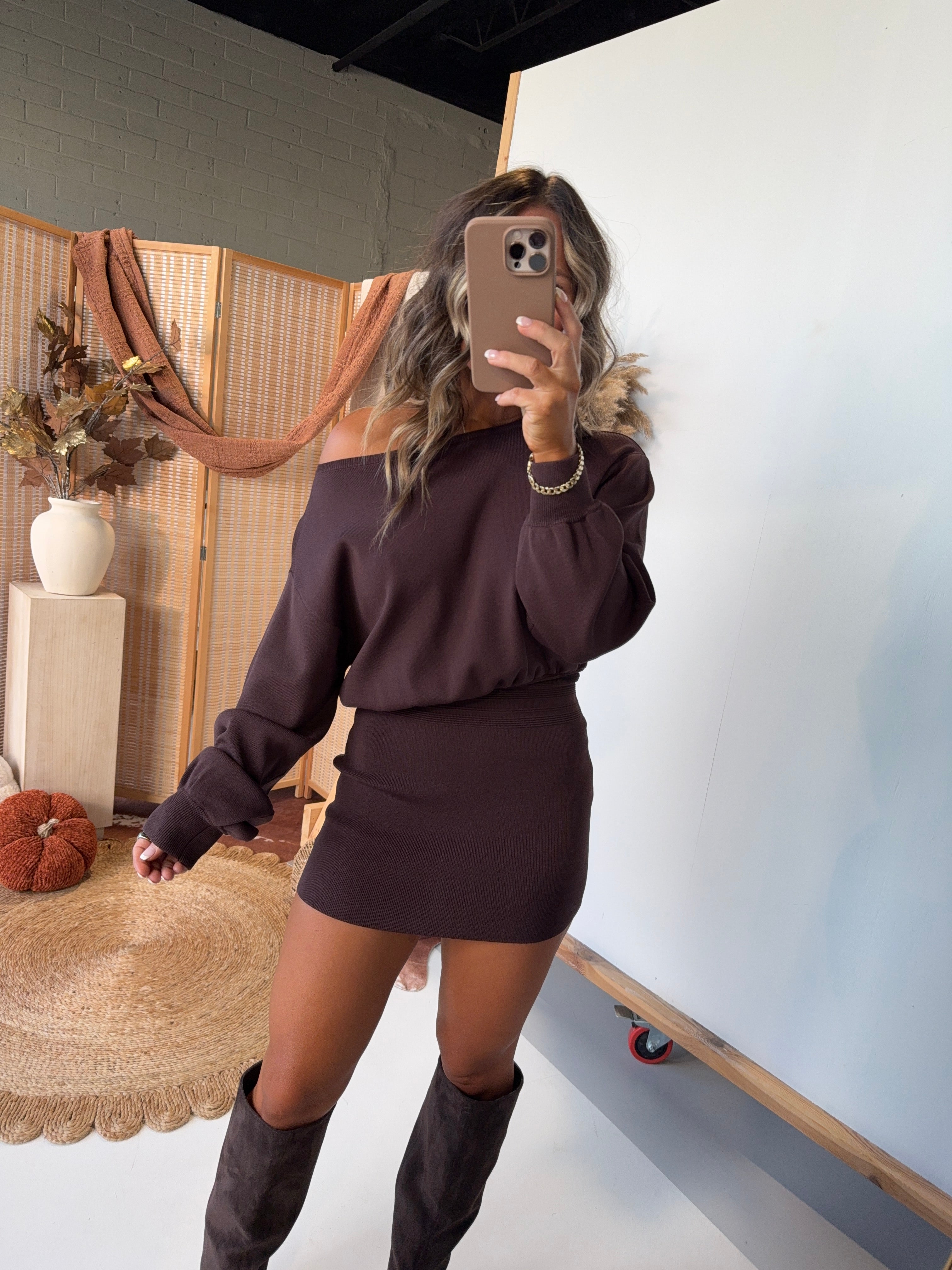 Season of Style Mini Dress Chocolate