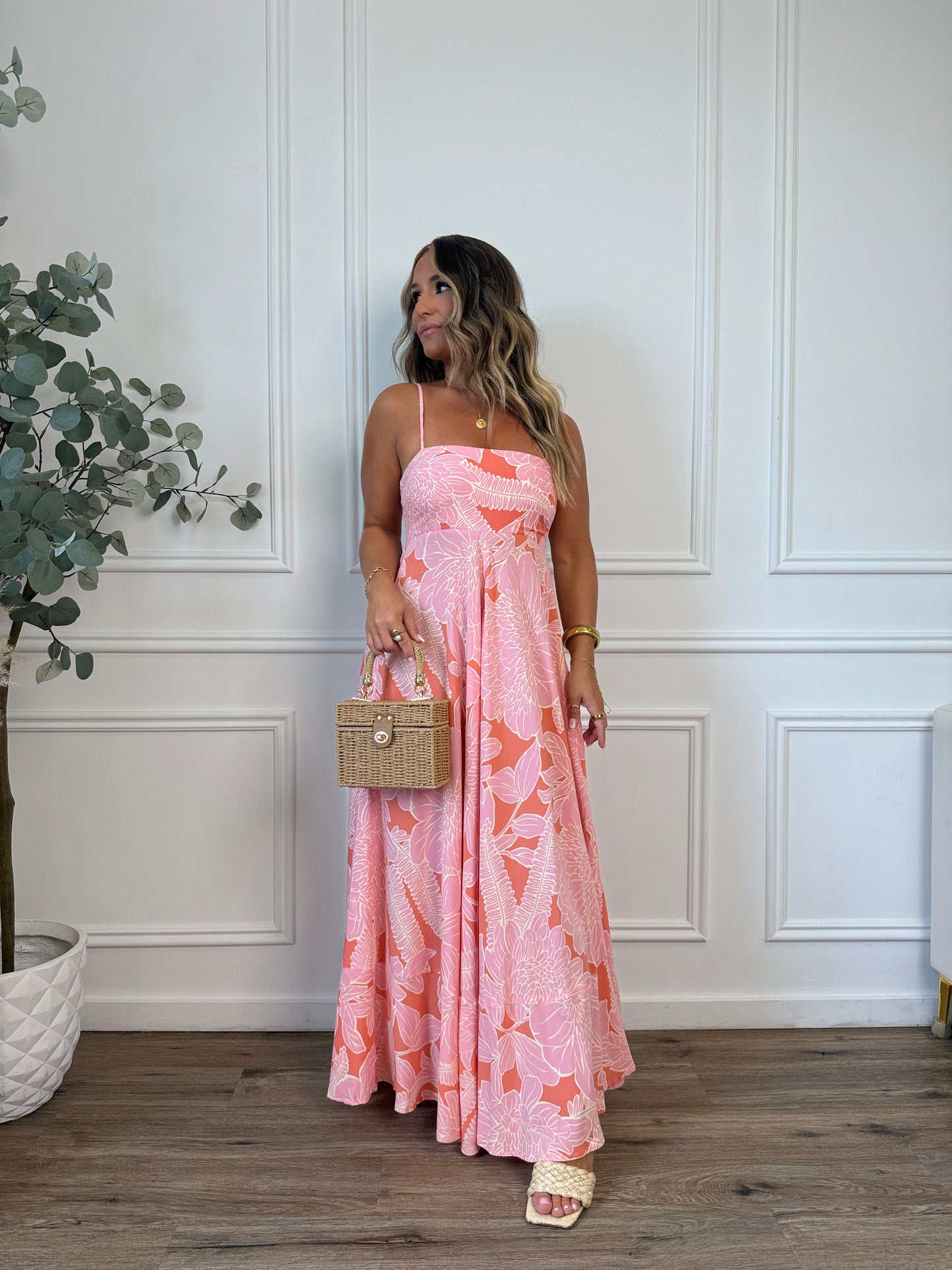 Warm Winds Floral Maxi Dress Orange Pink